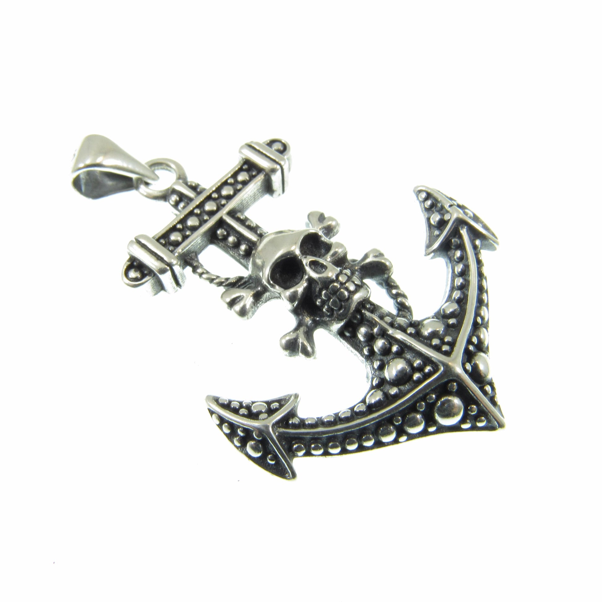 Solid 925 Sterling Silver Anchor & Skull Pendant, Skeleton and Crossbones on Ship's Anchor Charm, Nautical Boat Jewelry, Gothic Gift Idea