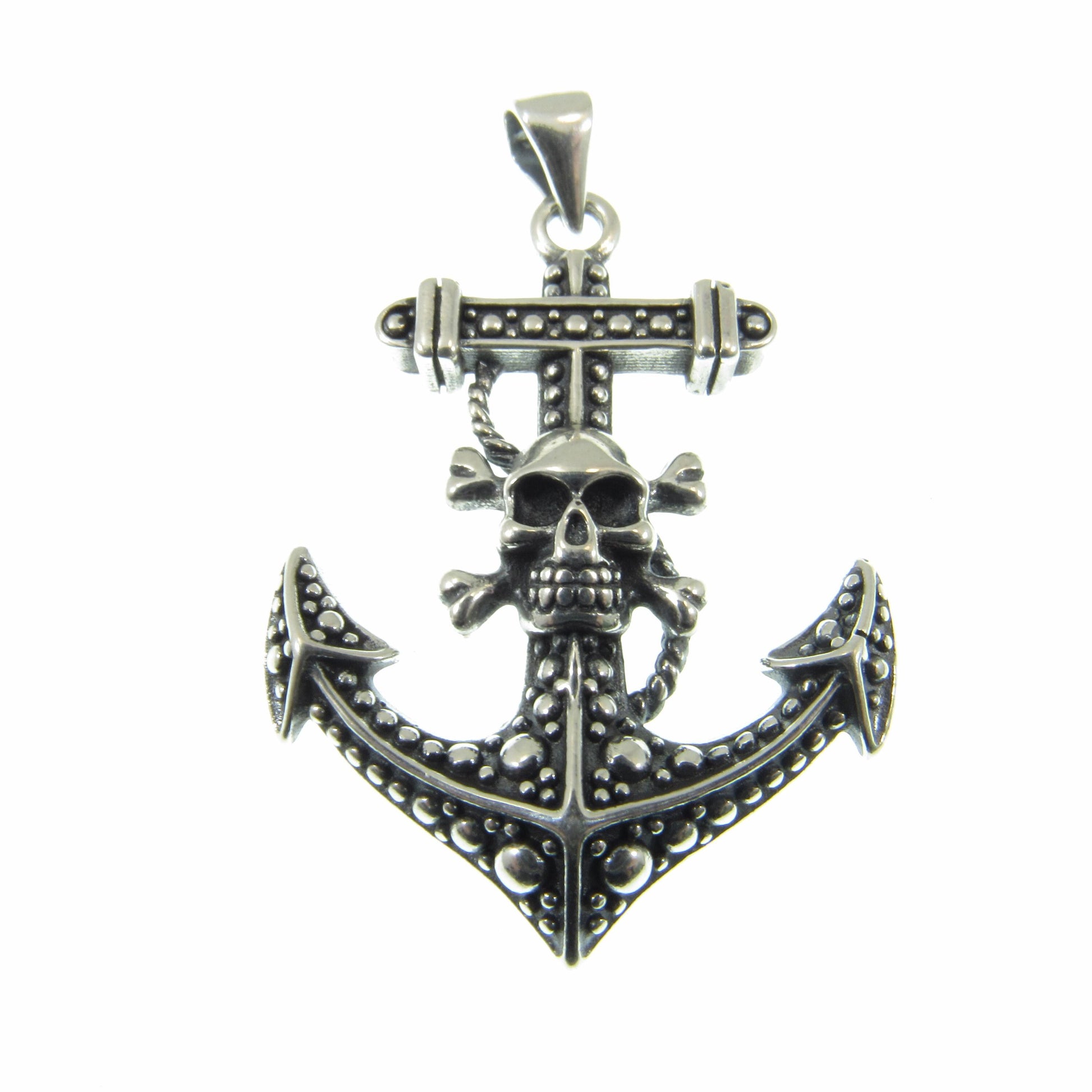 Solid 925 Sterling Silver Anchor & Skull Pendant, Skeleton and Crossbones on Ship's Anchor Charm, Nautical Boat Jewelry, Gothic Gift Idea