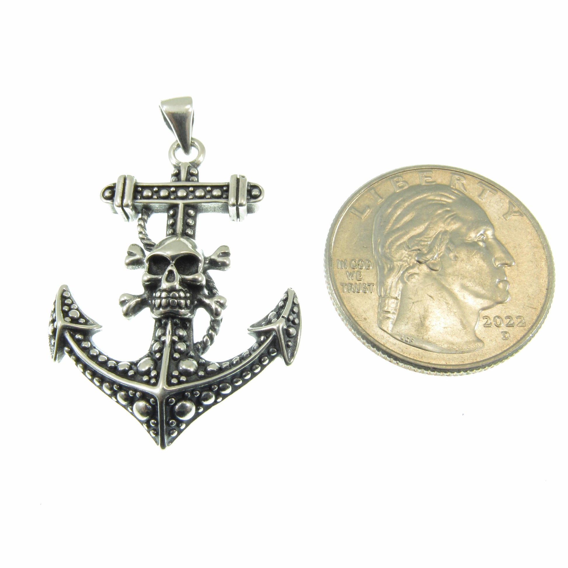 Solid 925 Sterling Silver Anchor & Skull Pendant, Skeleton and Crossbones on Ship's Anchor Charm, Nautical Boat Jewelry, Gothic Gift Idea