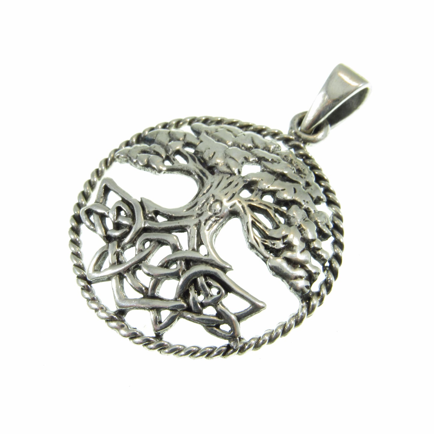 Solid 925 Sterling Silver Celtic Tree of Life Pendant, Handcrafted Yggdrasil Amulet, Braided Wreath Design, Yggdrasil Cycle of Life Amulet