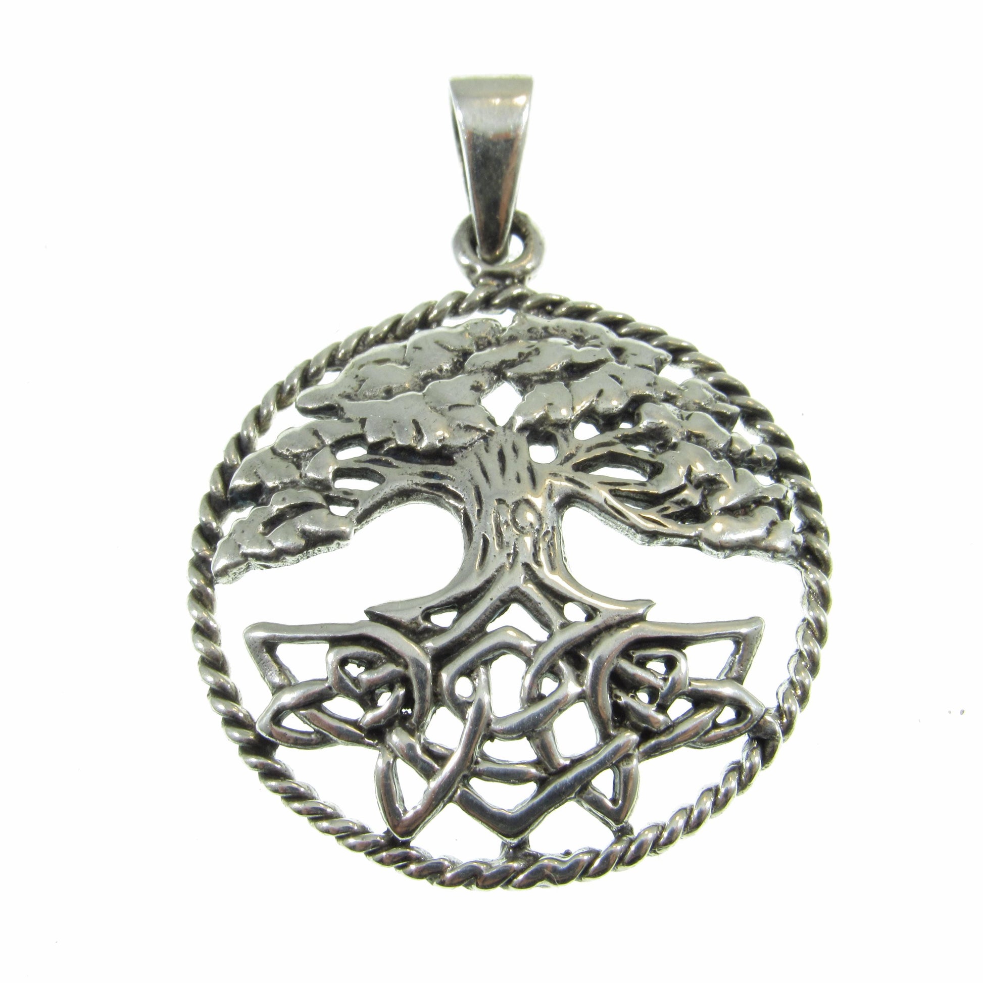 Solid 925 Sterling Silver Celtic Tree of Life Pendant, Handcrafted Yggdrasil Amulet, Braided Wreath Design, Yggdrasil Cycle of Life Amulet