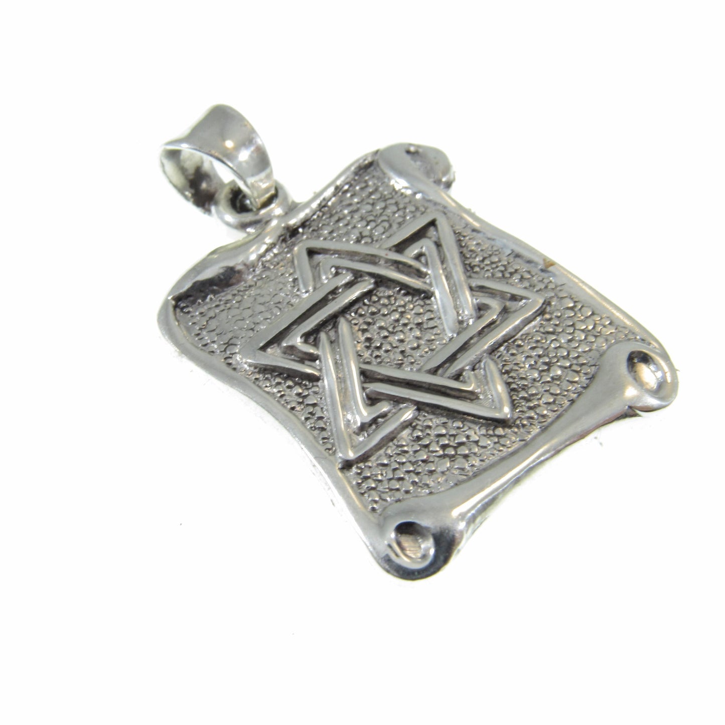 Solid 925 Sterling Silver Hebrew Star of David Pendant with Scrolls, Hammered Metal on Parchment, Jewish Charm, Religious Jewelry