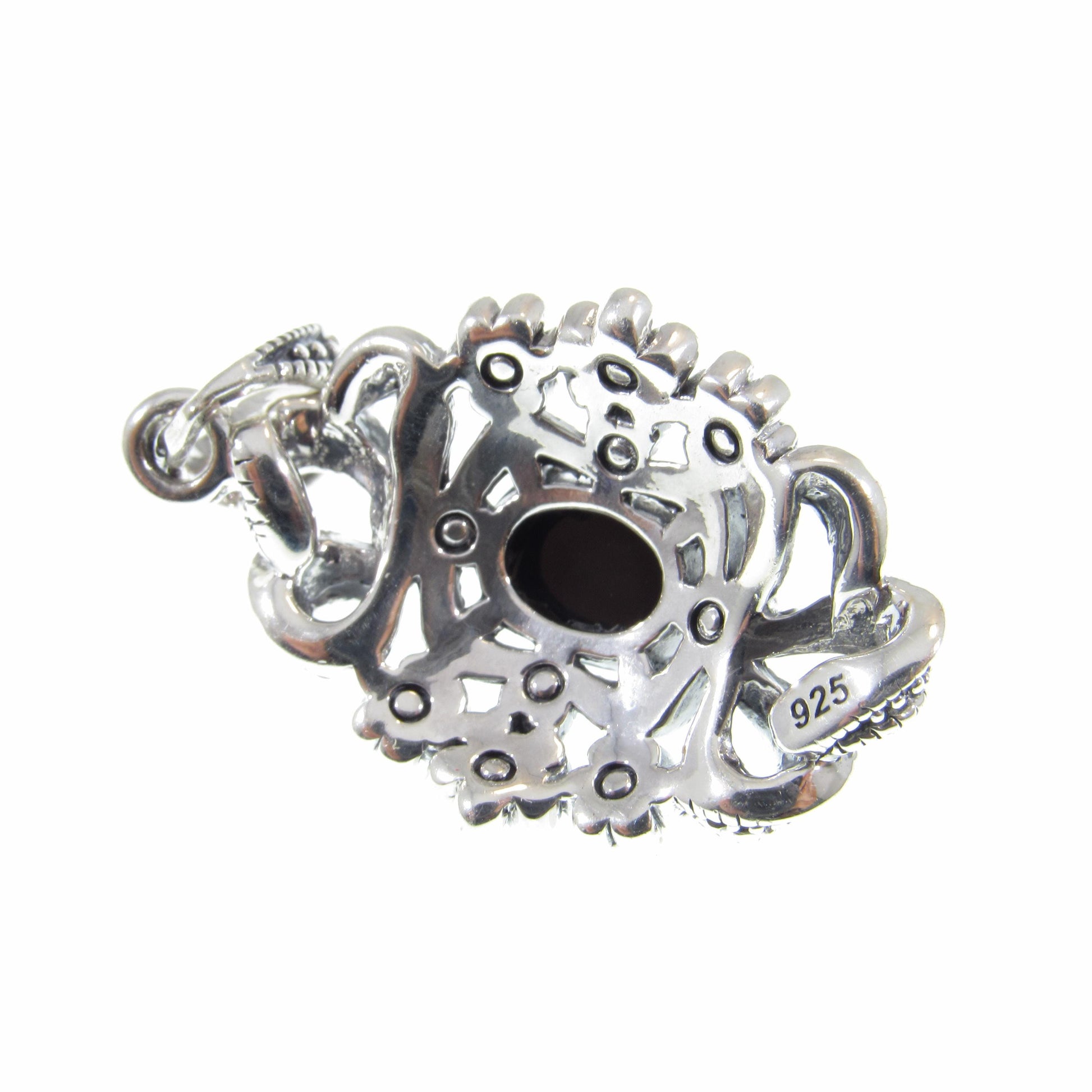 Solid 925 Sterling Silver & Black Onyx Pendant, Floral Ribbon Marcasite Jewelry, Antiqued Design, Bohemian Style, Elegant Statement Piece