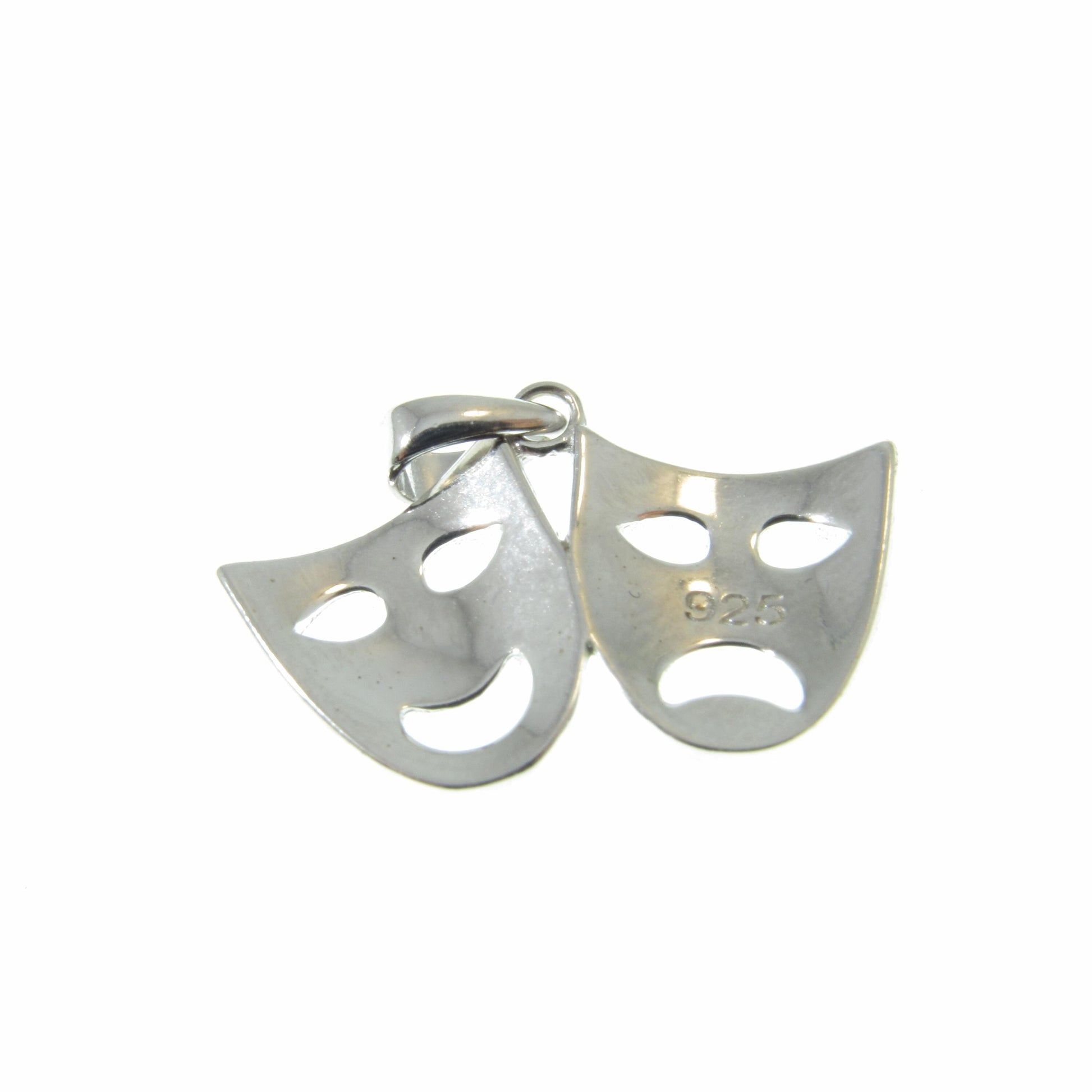 Solid 925 Sterling Silver Theater Mask Pendant, Classical Theatre Comedy & Tragedy Masks, Laughing and Sad Faces Jewelry Charm