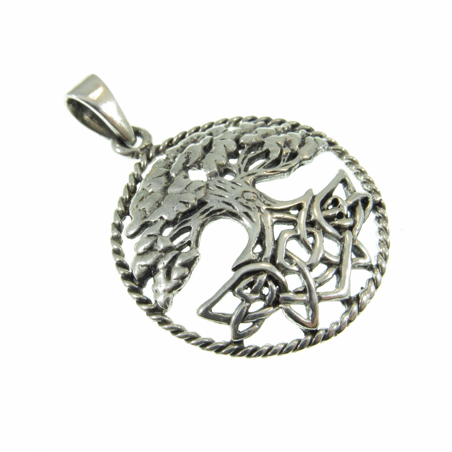 Solid 925 Sterling Silver Celtic Tree of Life Pendant, Handcrafted Yggdrasil Amulet, Braided Wreath Design, Yggdrasil Cycle of Life Amulet