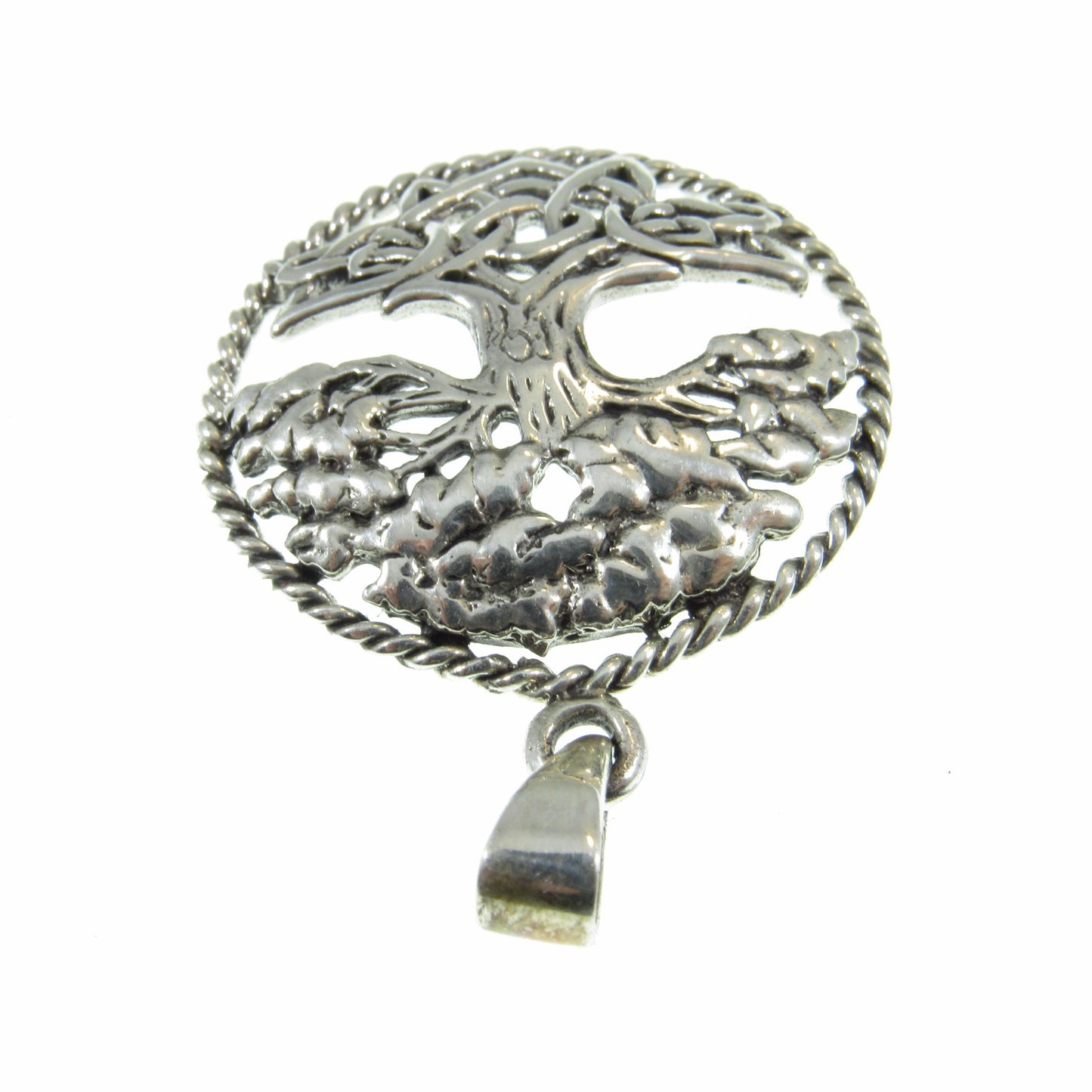 Solid 925 Sterling Silver Celtic Tree of Life Pendant, Handcrafted Yggdrasil Amulet, Braided Wreath Design, Yggdrasil Cycle of Life Amulet
