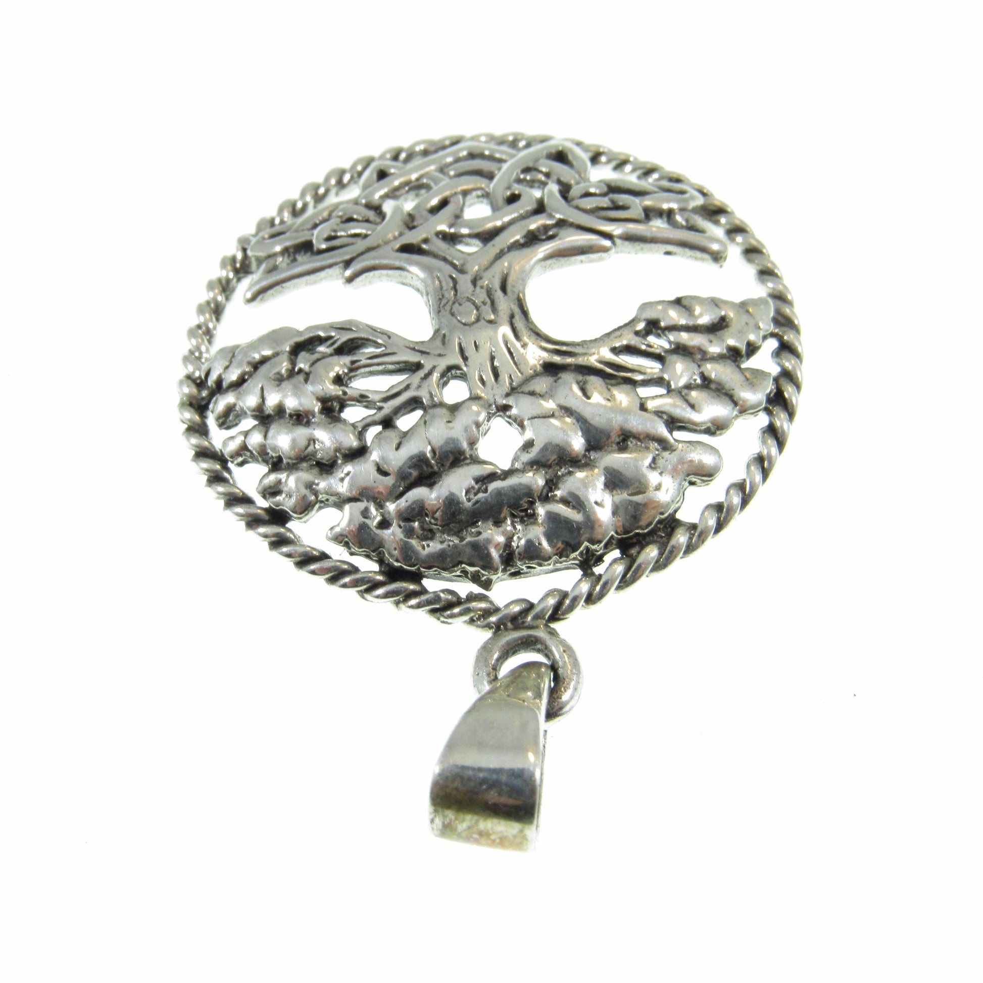 Solid 925 Sterling Silver Celtic Tree of Life Pendant, Handcrafted Yggdrasil Amulet, Braided Wreath Design, Yggdrasil Cycle of Life Amulet