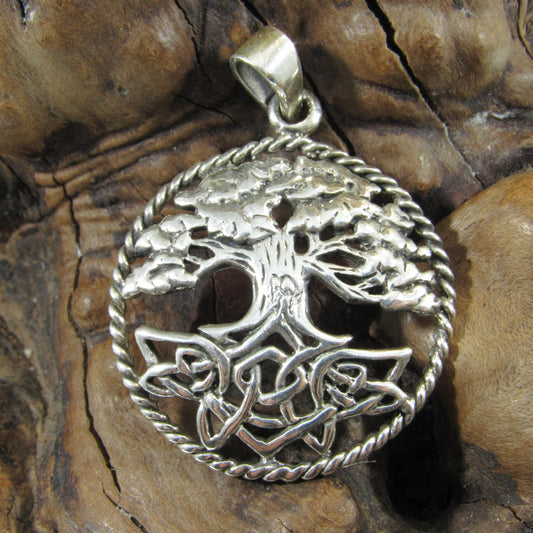 Solid 925 Sterling Silver Celtic Tree of Life Pendant, Handcrafted Yggdrasil Amulet, Braided Wreath Design, Yggdrasil Cycle of Life Amulet