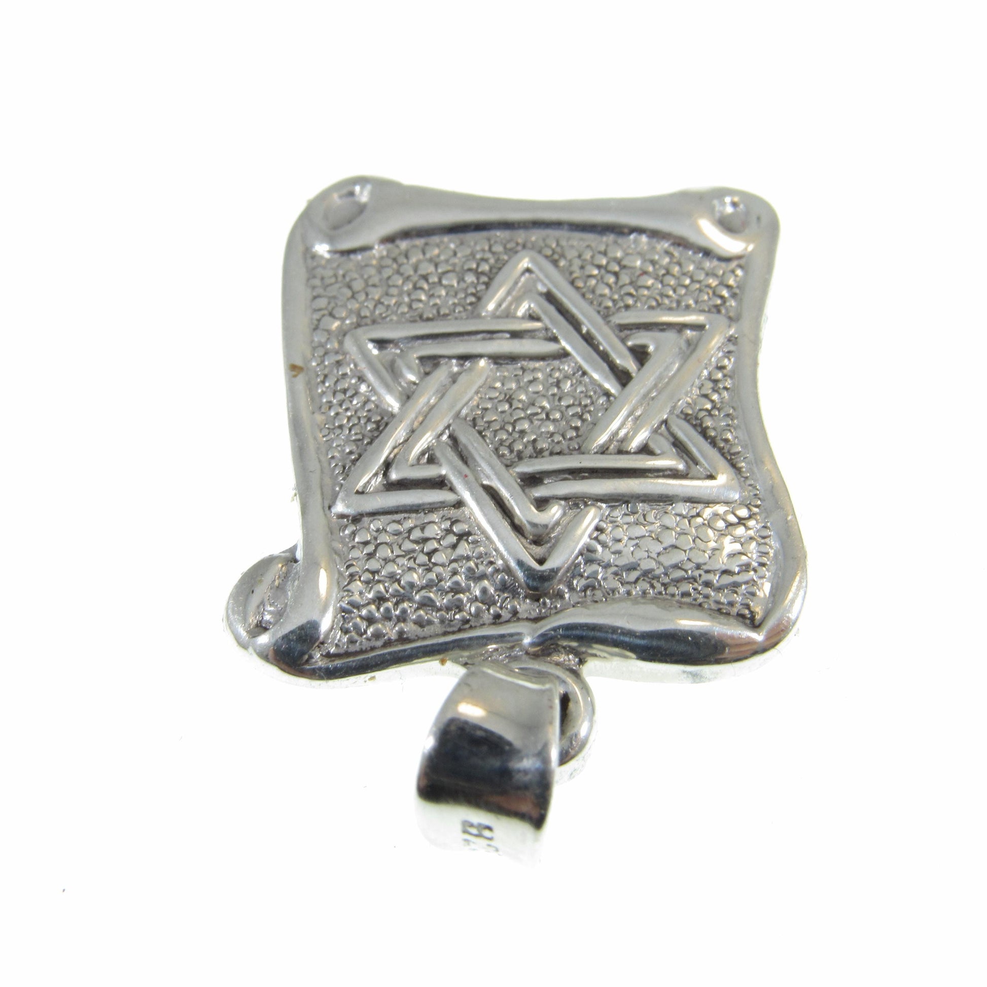 Solid 925 Sterling Silver Hebrew Star of David Pendant with Scrolls, Hammered Metal on Parchment, Jewish Charm, Religious Jewelry