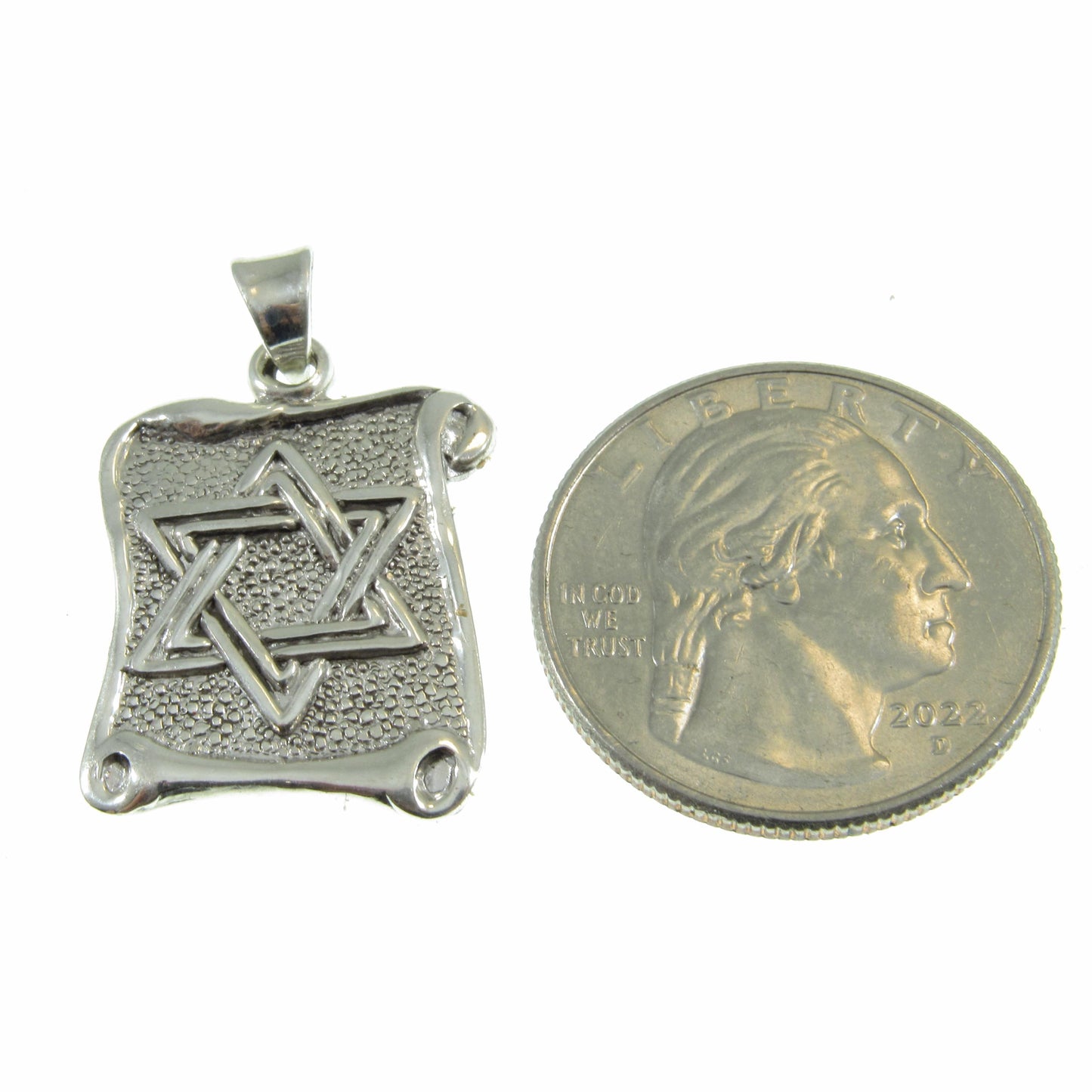 Solid 925 Sterling Silver Hebrew Star of David Pendant with Scrolls, Hammered Metal on Parchment, Jewish Charm, Religious Jewelry