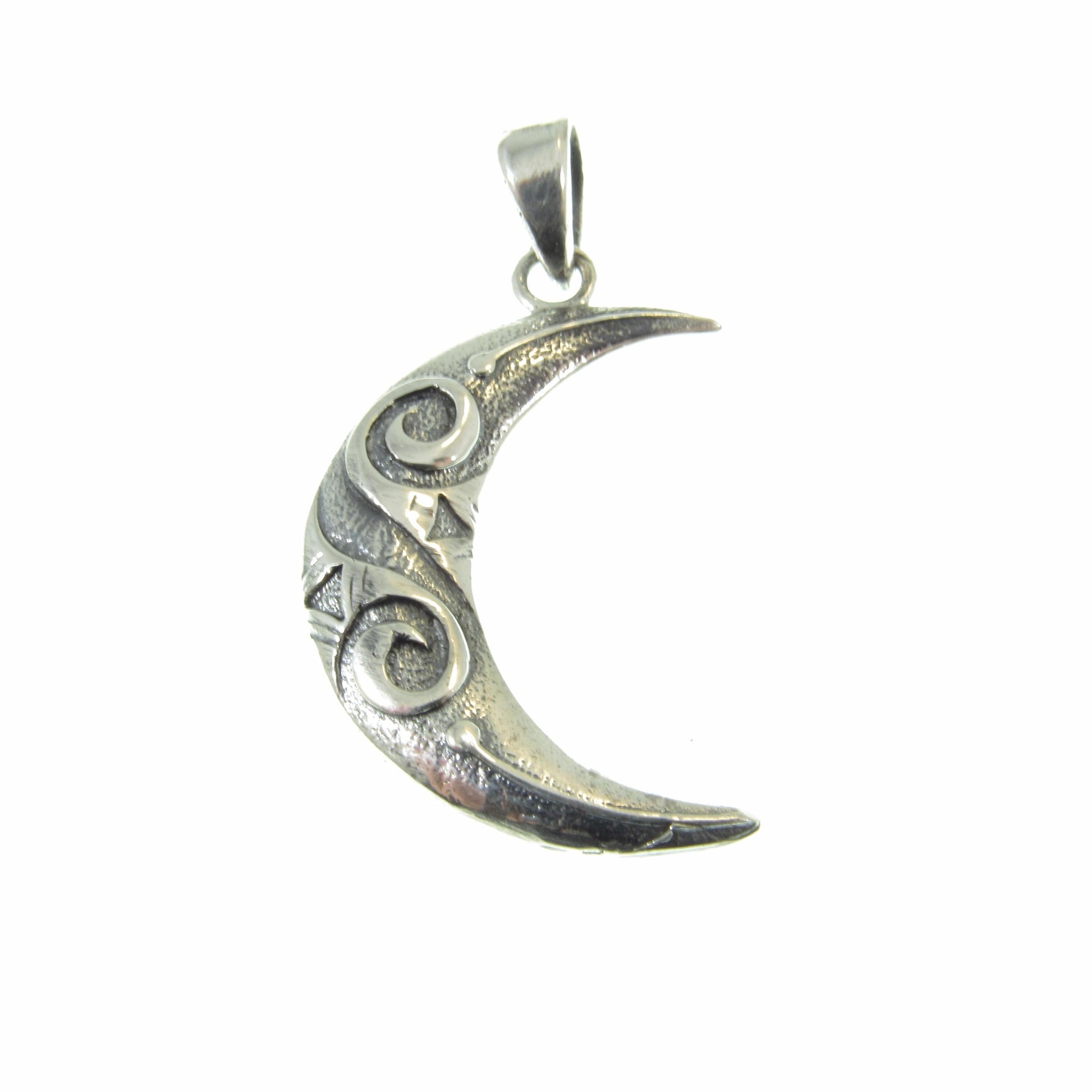 Solid 925 Sterling Silver Crescent Moon Pendant - Celtic Knotwork Charm - Mystical Jewelry - Wicca Pagan Interest - Spiral Goddess Symbol