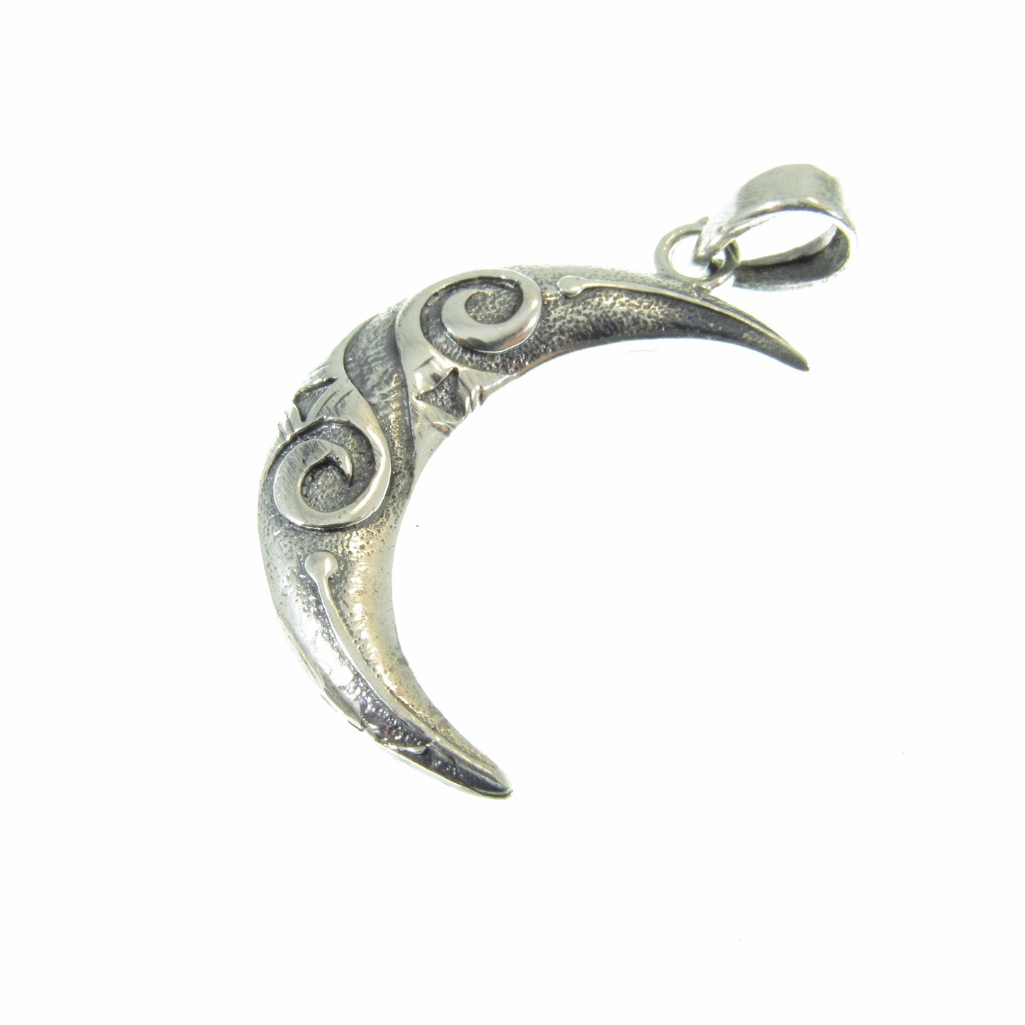 Solid 925 Sterling Silver Crescent Moon Pendant - Celtic Knotwork Charm - Mystical Jewelry - Wicca Pagan Interest - Spiral Goddess Symbol