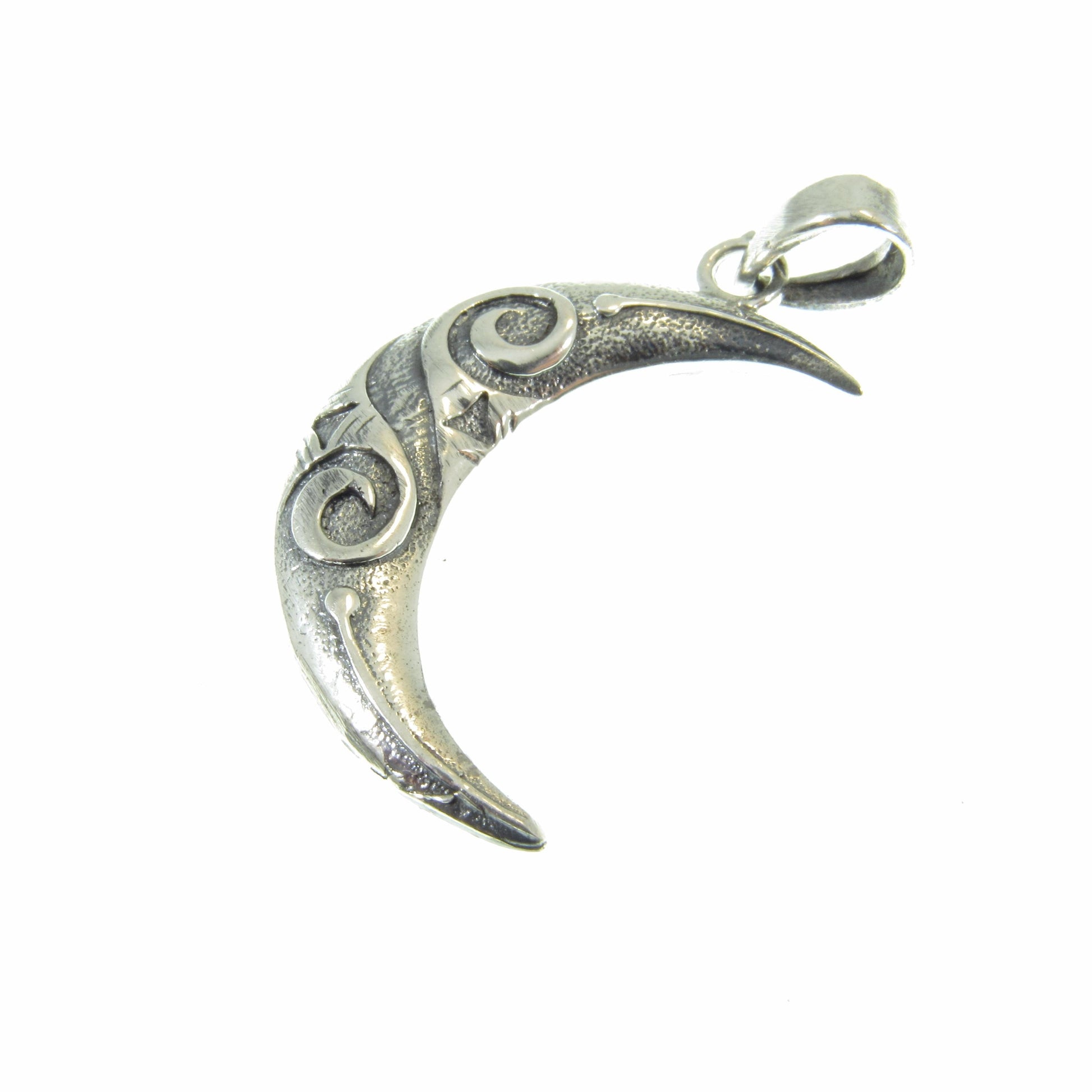 Solid 925 Sterling Silver Crescent Moon Pendant - Mystical Jewelry - Spiral Goddess Charm