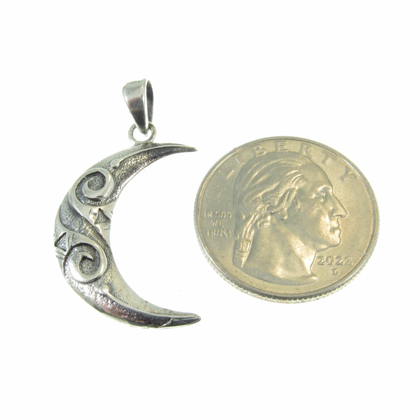 Solid 925 Sterling Silver Crescent Moon Pendant - Mystical Jewelry - Spiral Goddess Charm