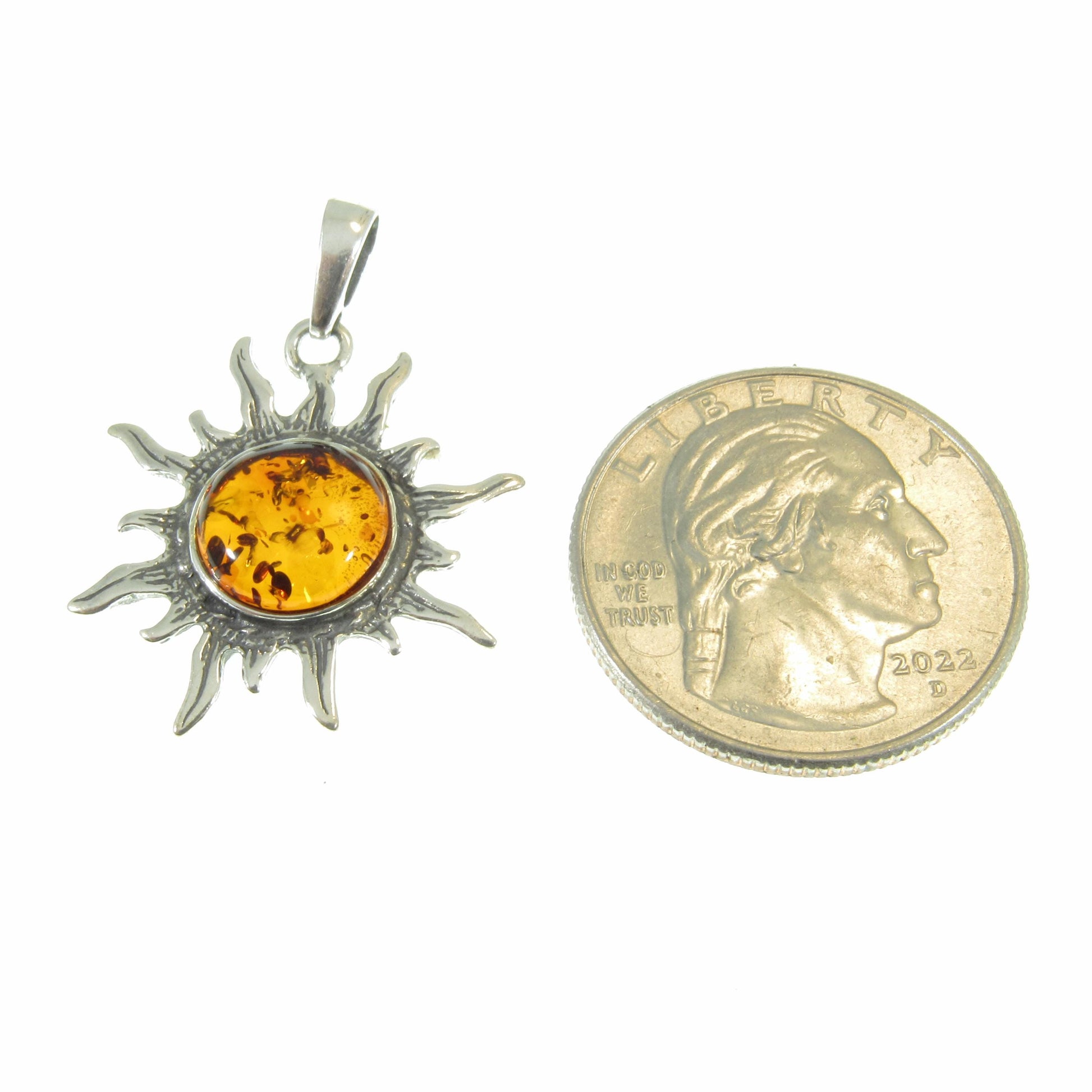 Solid 925 Sterling Silver Baltic Honey or Green Amber Celestial Sun Pendant - Sunburst Amulet - Solar Energy Charm - Unique Cosmic Jewelry