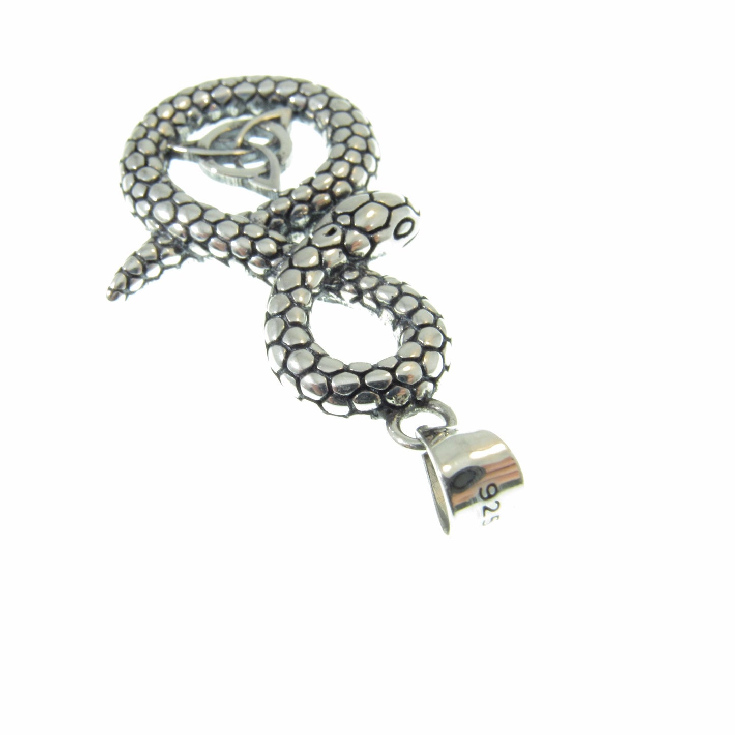 Solid 925 Sterling Silver Snake & Celtic Triquetra Knot Pendant - Mystical Serpent Charm - Pagan Trinity Jewelry - Unique Statement Piece
