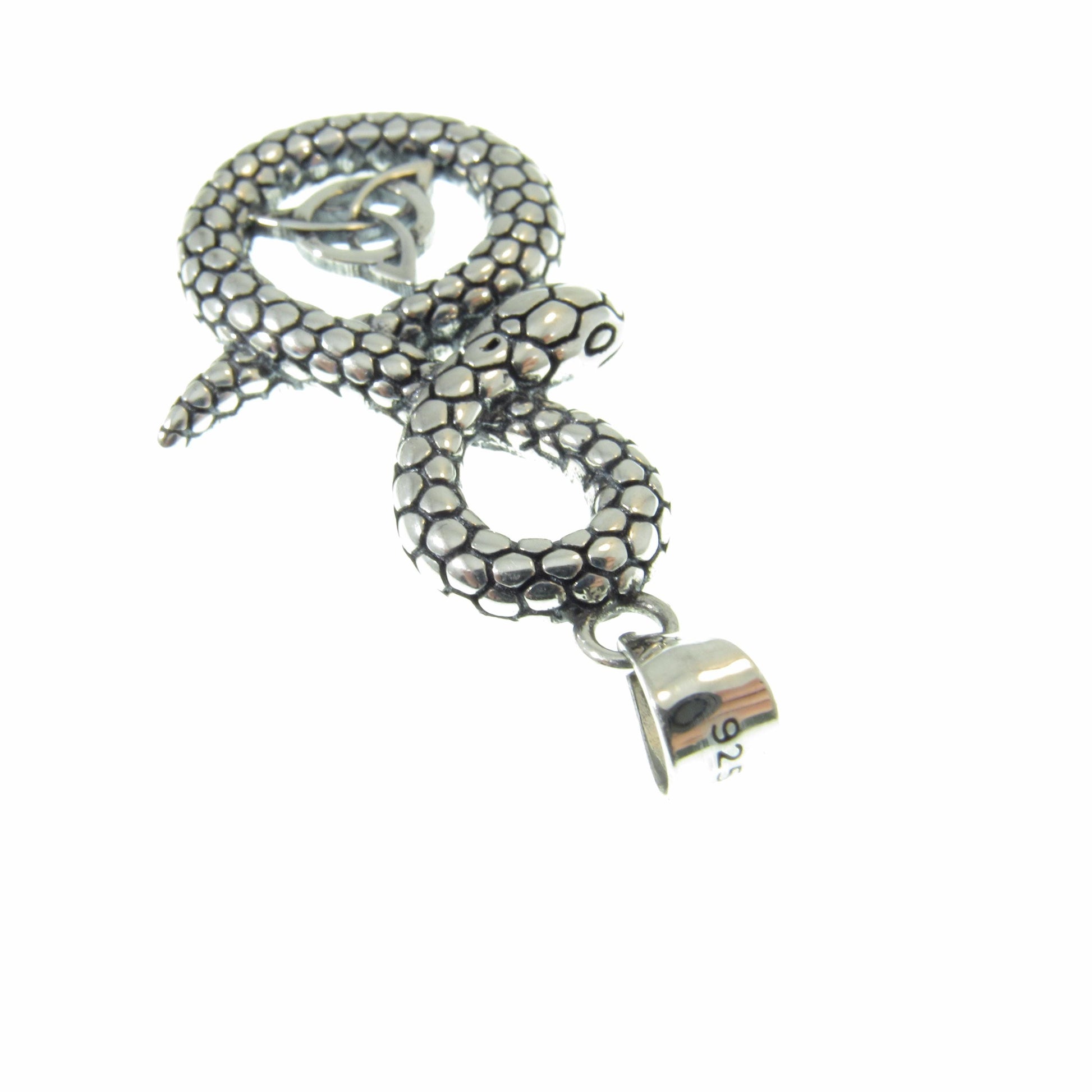 Solid 925 Sterling Silver Snake & Celtic Triquetra Knot Pendant - Mystical Serpent Charm - Pagan Trinity Jewelry - Unique Statement Piece