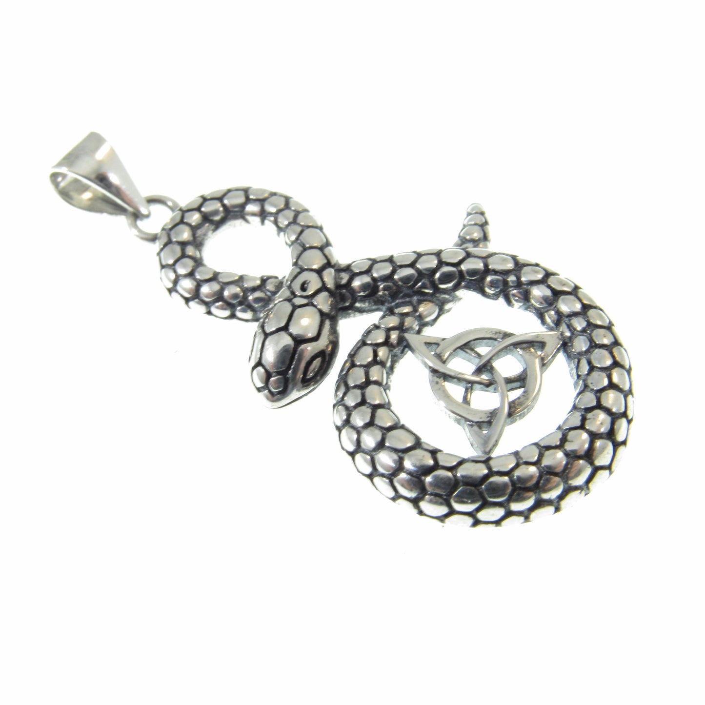 Solid 925 Sterling Silver Snake & Celtic Triquetra Knot Pendant - Mystical Serpent Charm - Pagan Trinity Jewelry - Unique Statement Piece