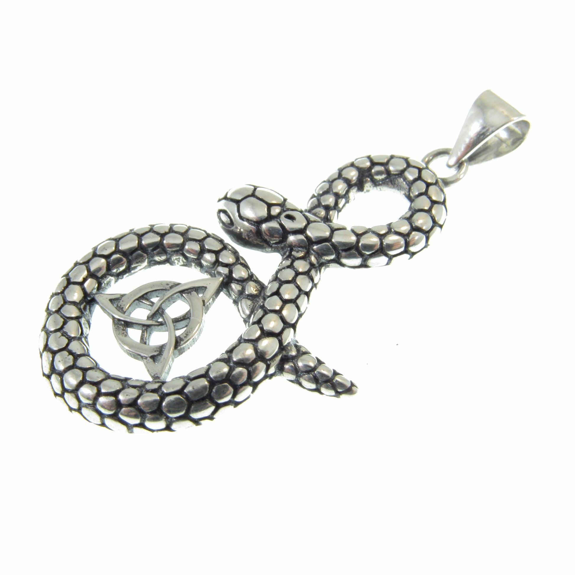 Solid 925 Sterling Silver Snake & Celtic Triquetra Knot Pendant - Mystical Serpent Charm - Pagan Trinity Jewelry - Unique Statement Piece