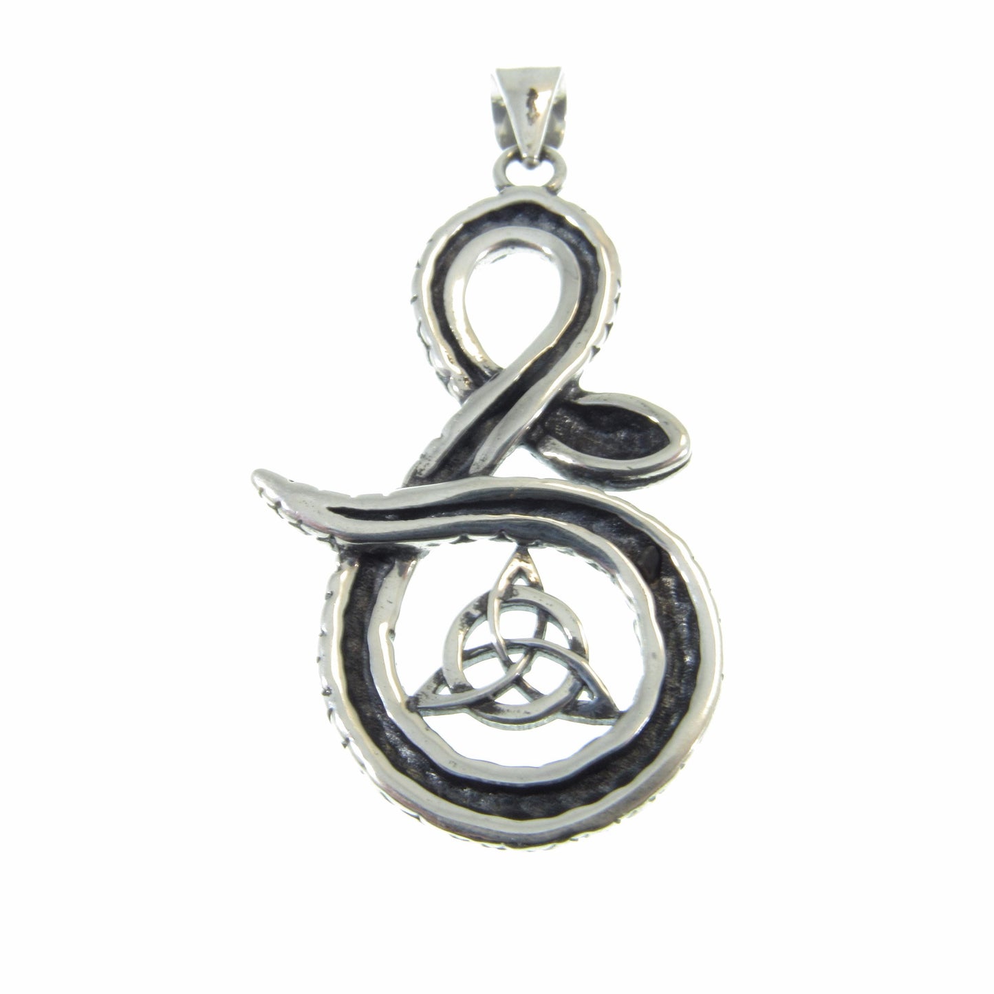Solid 925 Sterling Silver Snake & Celtic Triquetra Knot Pendant - Mystical Serpent Charm - Pagan Trinity Jewelry - Unique Statement Piece