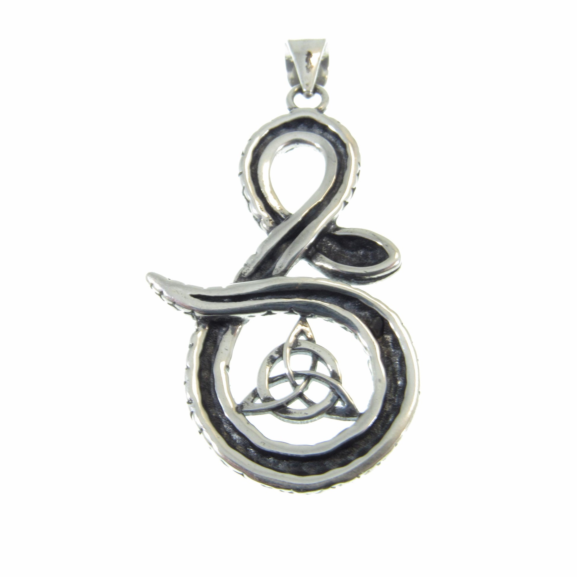 Solid 925 Sterling Silver Snake & Celtic Triquetra Knot Pendant - Mystical Serpent Charm - Pagan Trinity Jewelry - Unique Statement Piece