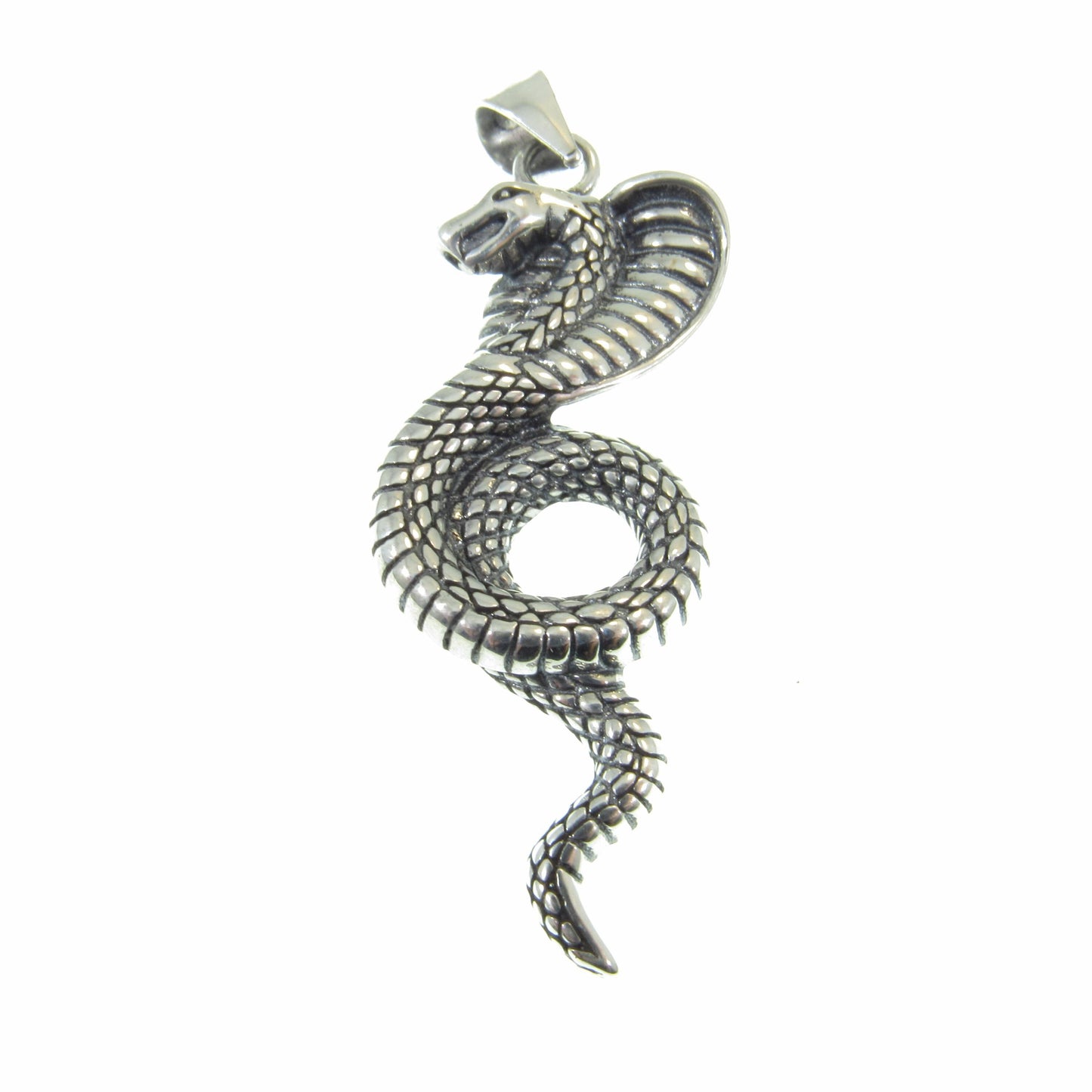 Solid 925 Sterling Silver Cobra Pendant - Mystical Serpent Charm - Symbol of Power & Protection Talisman - Edgy Statement Piece