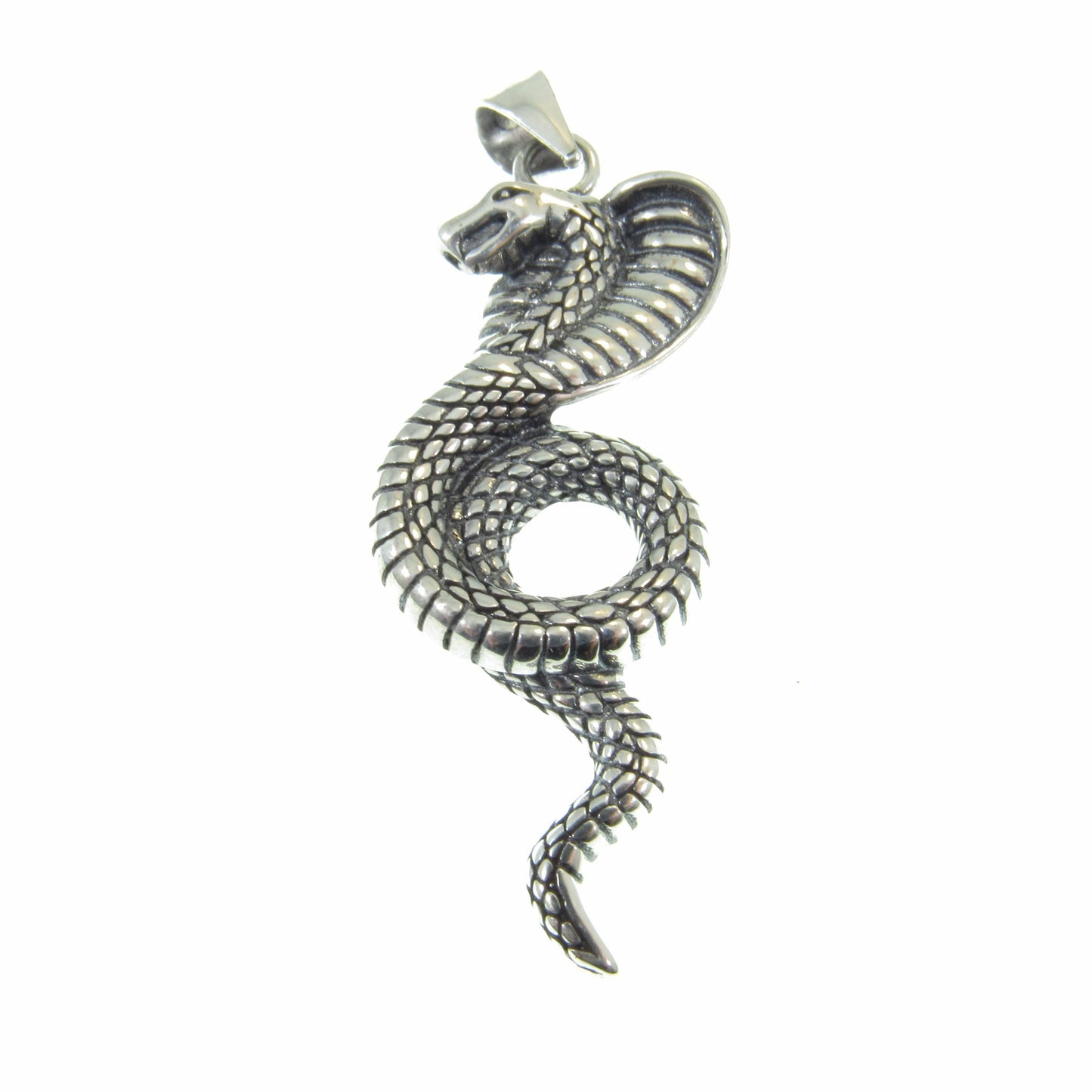 Solid 925 Sterling Silver Cobra Pendant - Mystical Serpent Charm - Symbol of Power & Protection Talisman - Edgy Statement Piece