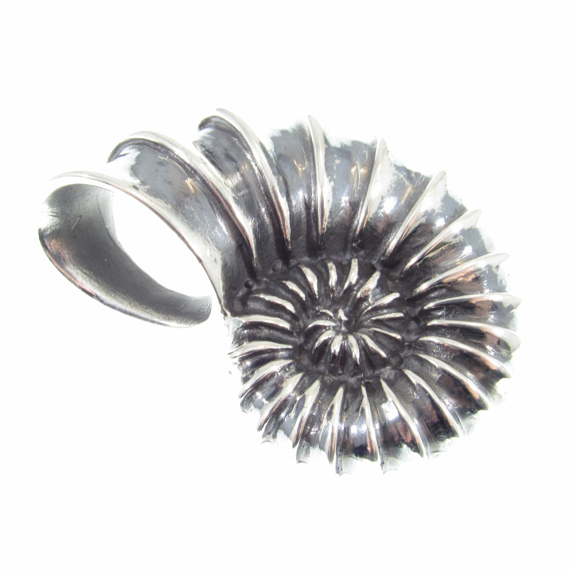 Solid 925 Sterling Silver Ammonite Fossil Pendant, Handcrafted Shaligram Shell, Spiral Slide Charm, Nature Jewelry, Gift for Men and Women