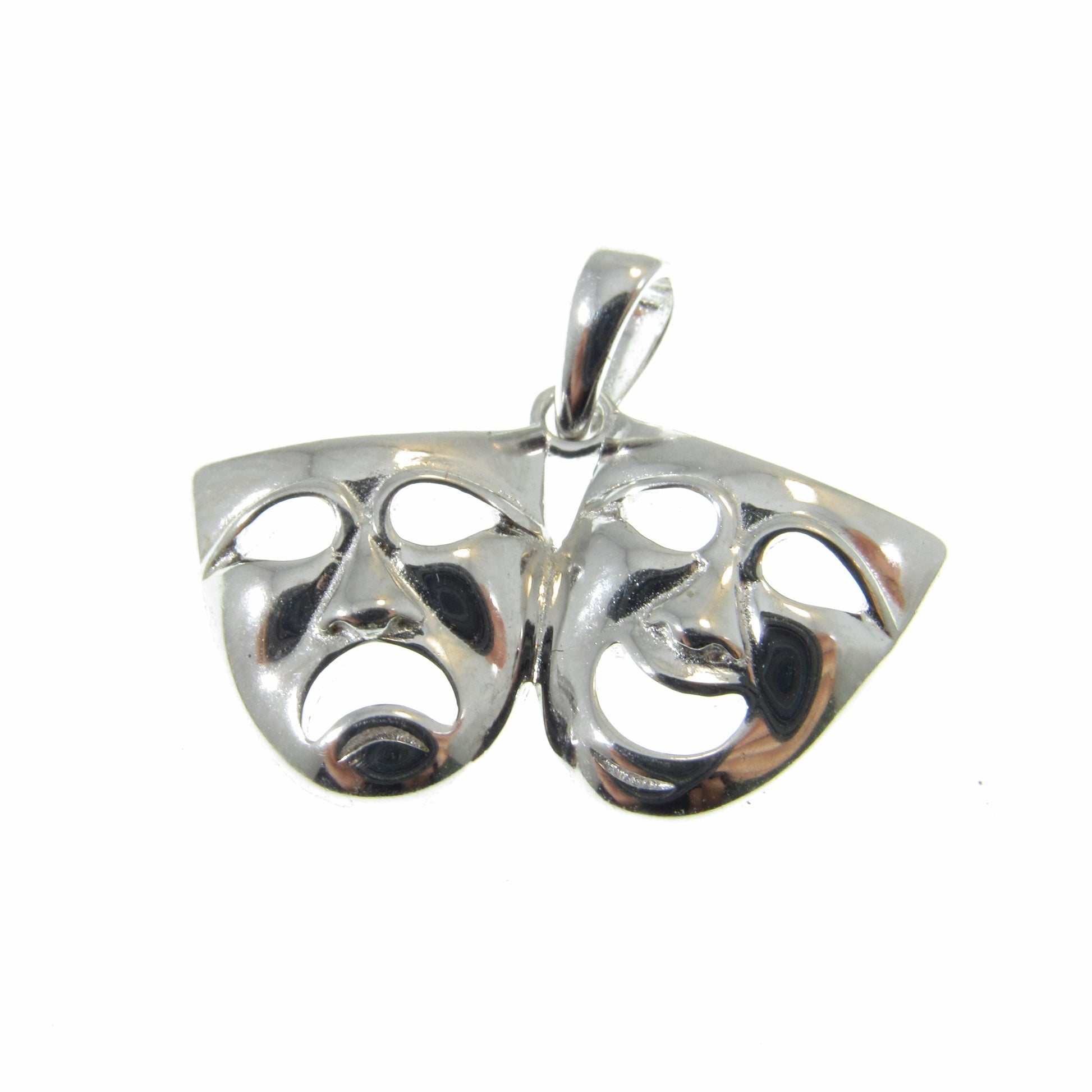 Solid 925 Sterling Silver Theater Mask Pendant, Classical Theatre Comedy & Tragedy Masks, Laughing and Sad Faces Jewelry Charm