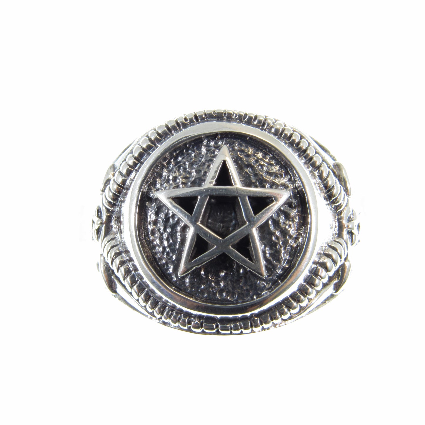 Solid 925 Sterling Silver Men's Pentagram and Baphomet Ring, Handcrafted Signet Pendant on Nylon Cord, Unique Alternative & Edgy Jewelry