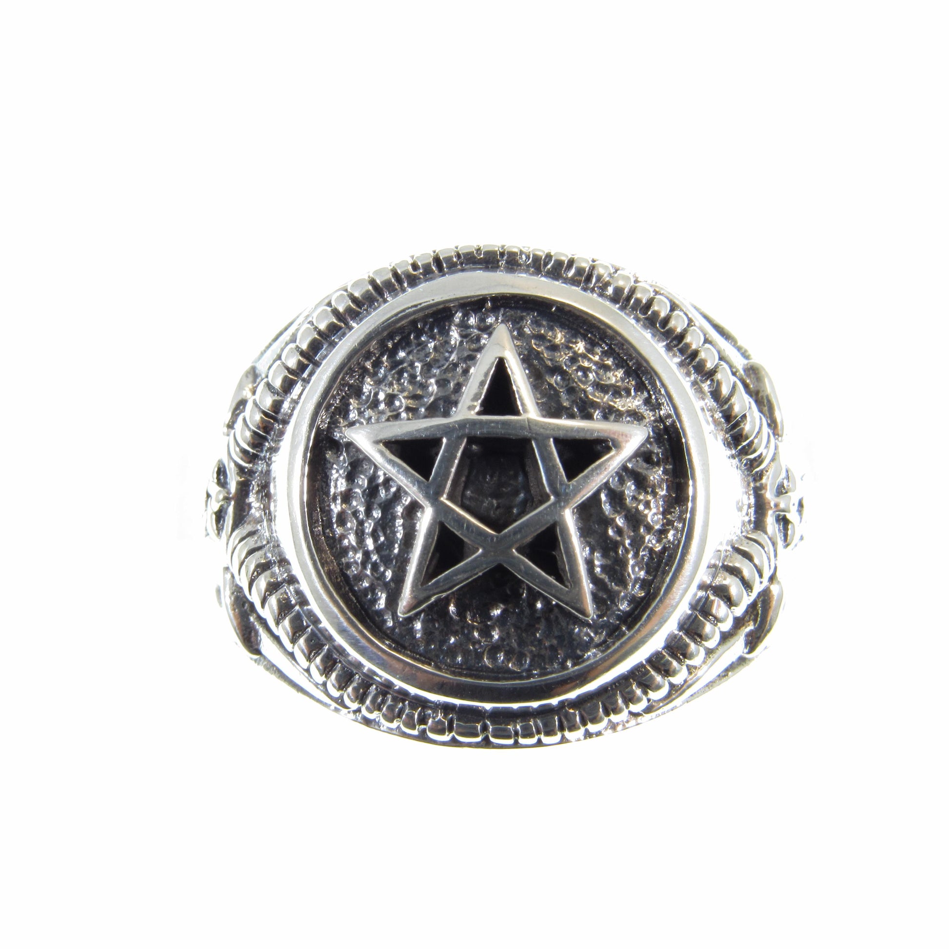 Solid 925 Sterling Silver Men's Pentagram and Baphomet Ring, Handcrafted Signet Pendant on Nylon Cord, Unique Alternative & Edgy Jewelry