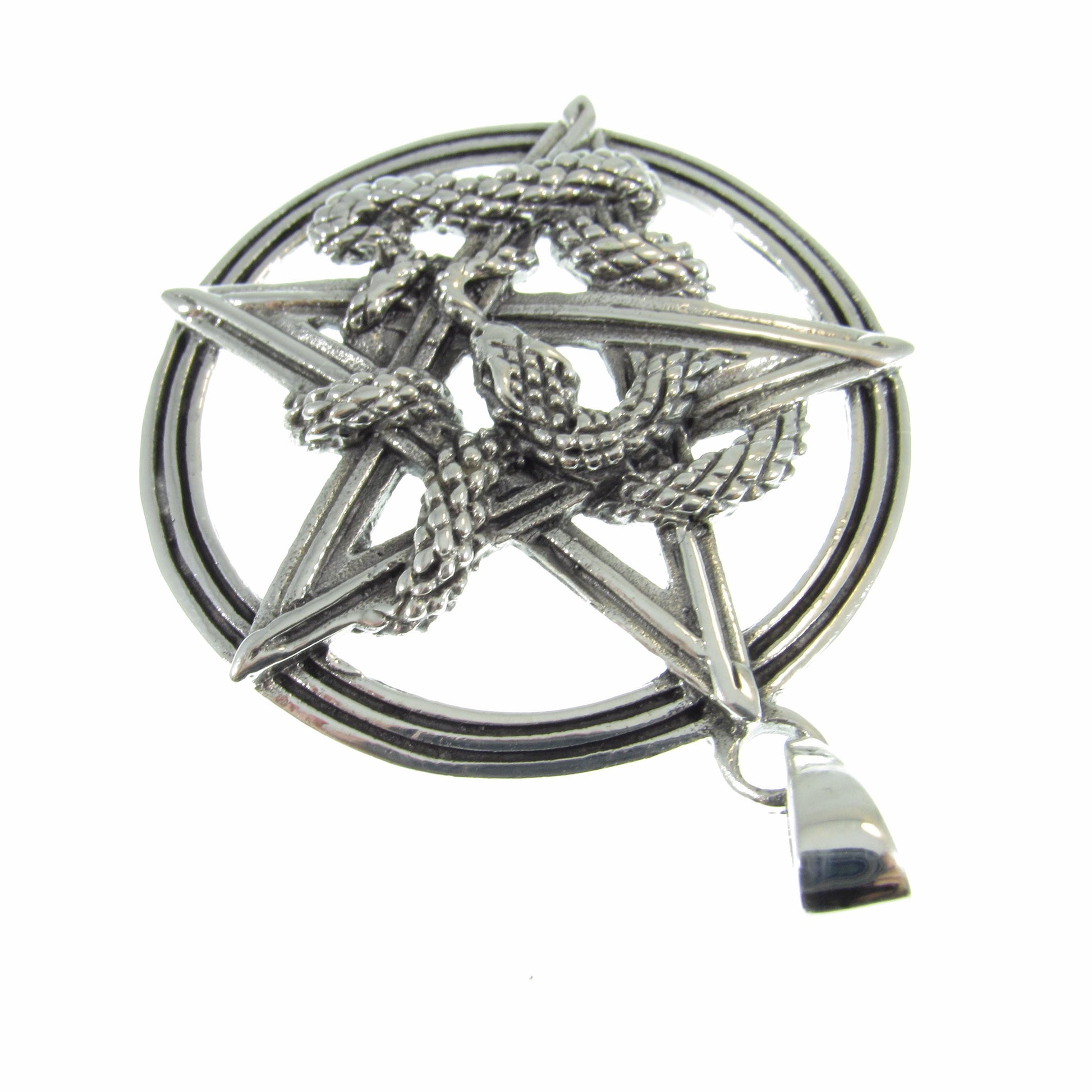 Solid 925 Sterling Silver Intertwined Snake Pentacle Pendant - Interwoven Ouroboros Pentagram -Pagan Amulet - Magic Wiccan Talisman