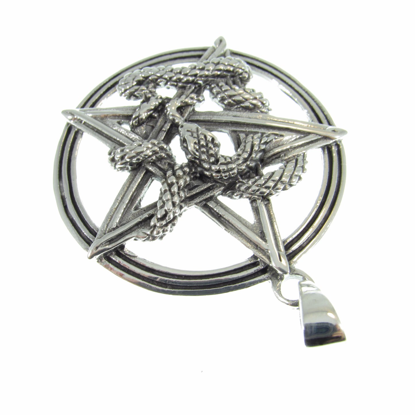 Solid 925 Sterling Silver Intertwined Snake Pentacle Pendant, Interwoven Serpent Ouroboros Pentagram, Pagan Amulet