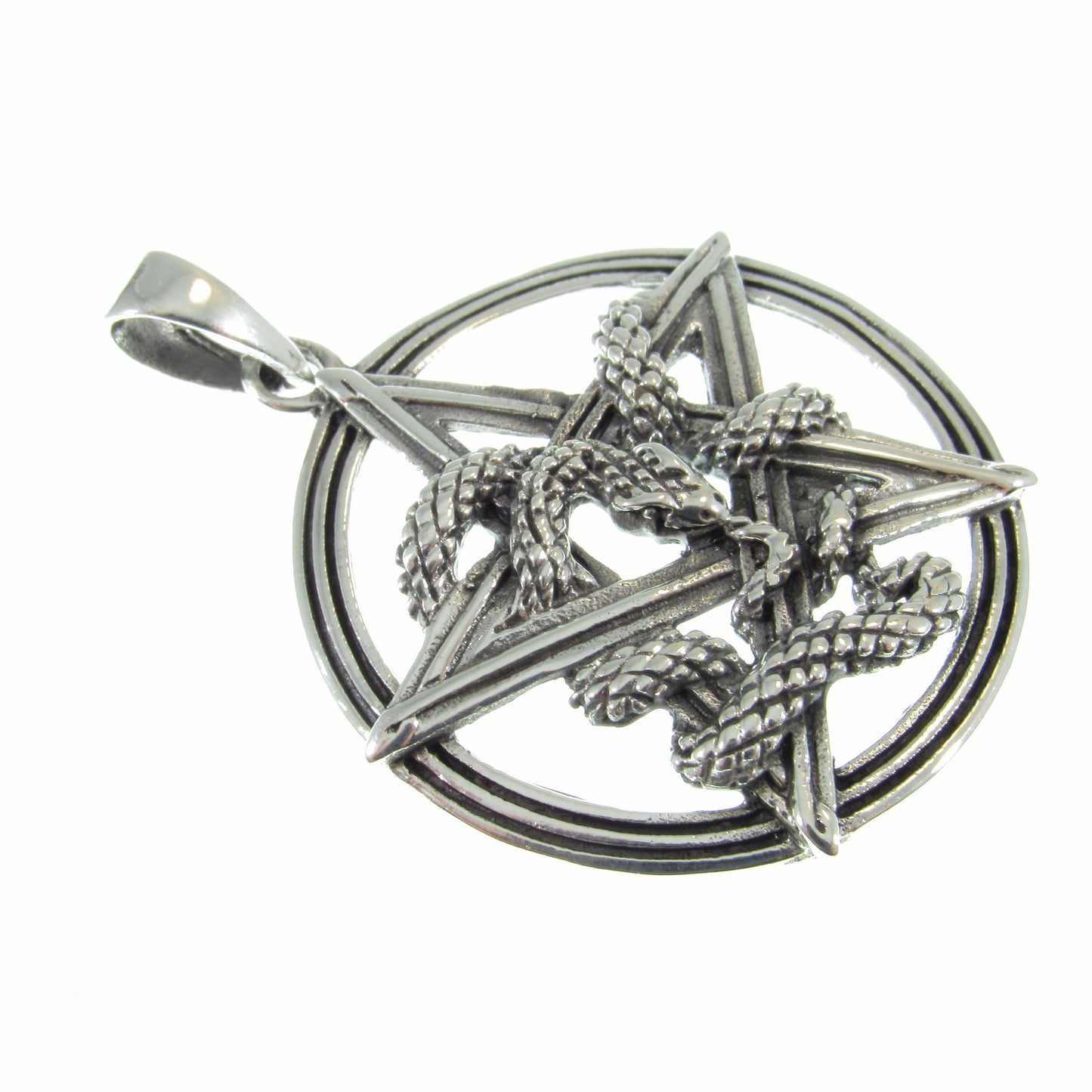 Solid 925 Sterling Silver Intertwined Snake Pentacle Pendant - Interwoven Ouroboros Pentagram -Pagan Amulet - Magic Wiccan Talisman