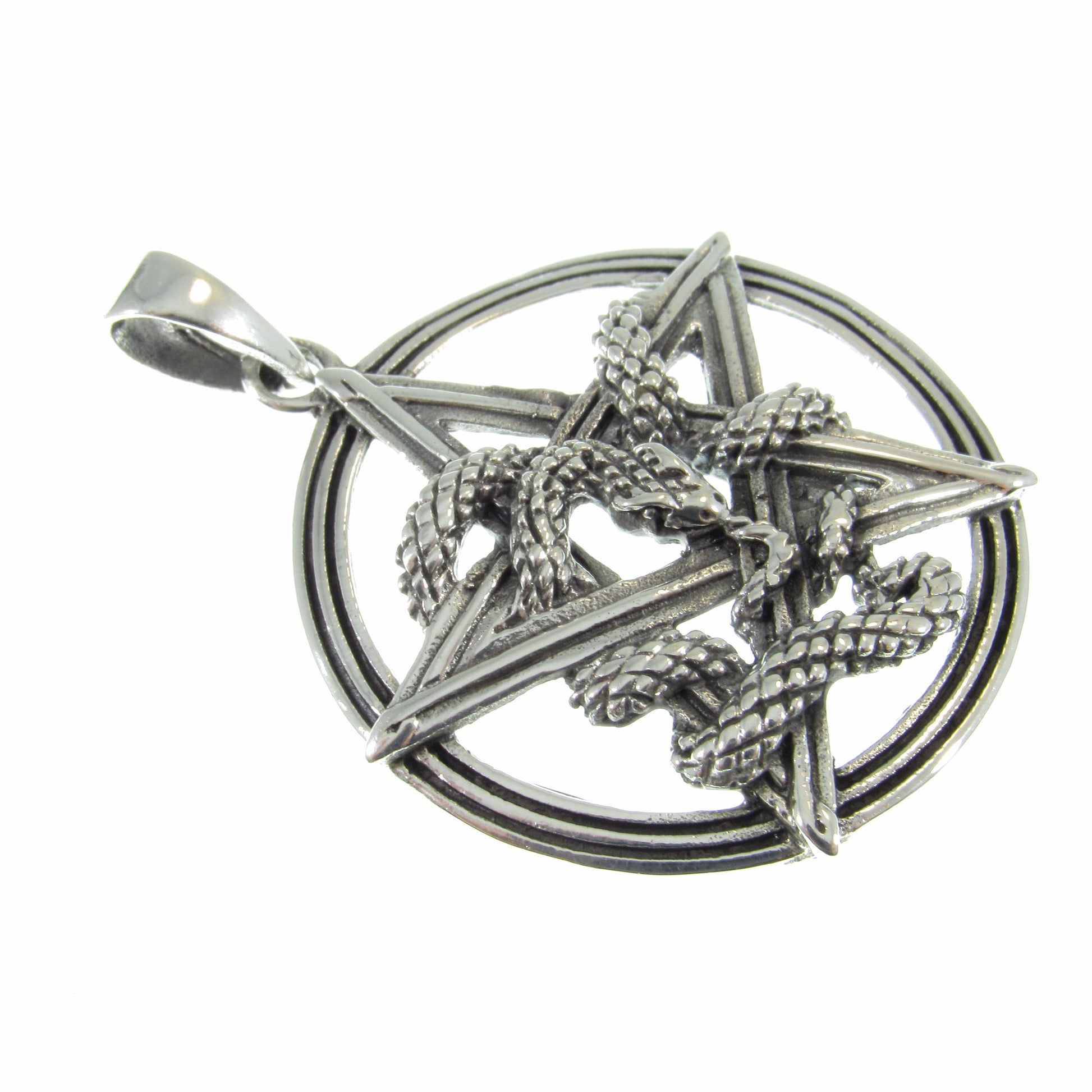 Solid 925 Sterling Silver Intertwined Snake Pentacle Pendant - Interwoven Ouroboros Pentagram -Pagan Amulet - Magic Wiccan Talisman