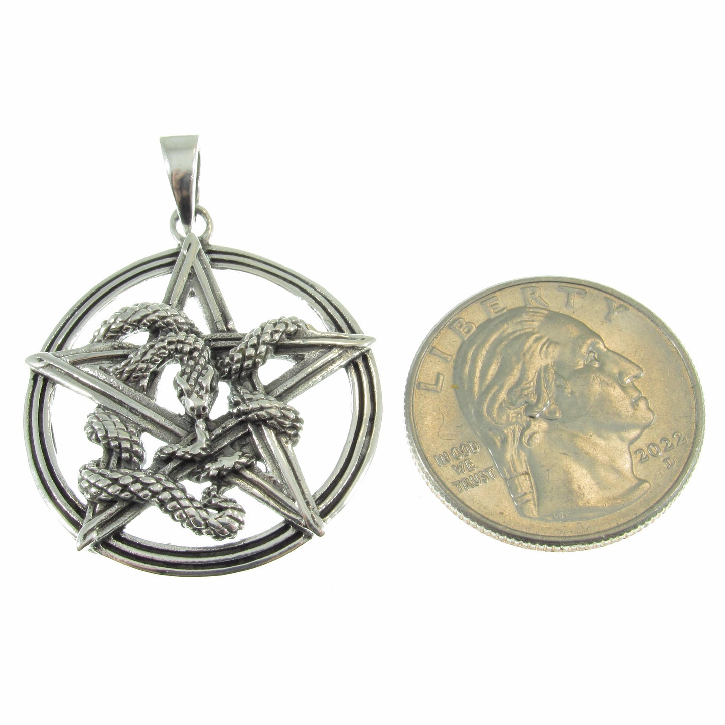 Solid 925 Sterling Silver Intertwined Snake Pentacle Pendant - Interwoven Ouroboros Pentagram -Pagan Amulet - Magic Wiccan Talisman