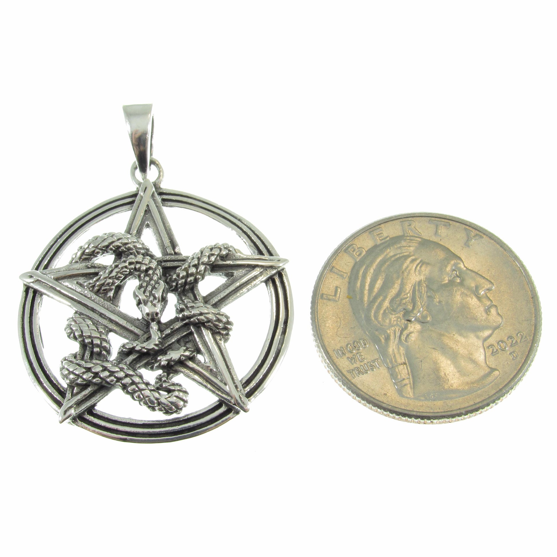 Solid 925 Sterling Silver Intertwined Snake Pentacle Pendant, Interwoven Serpent Ouroboros Pentagram, Pagan Amulet