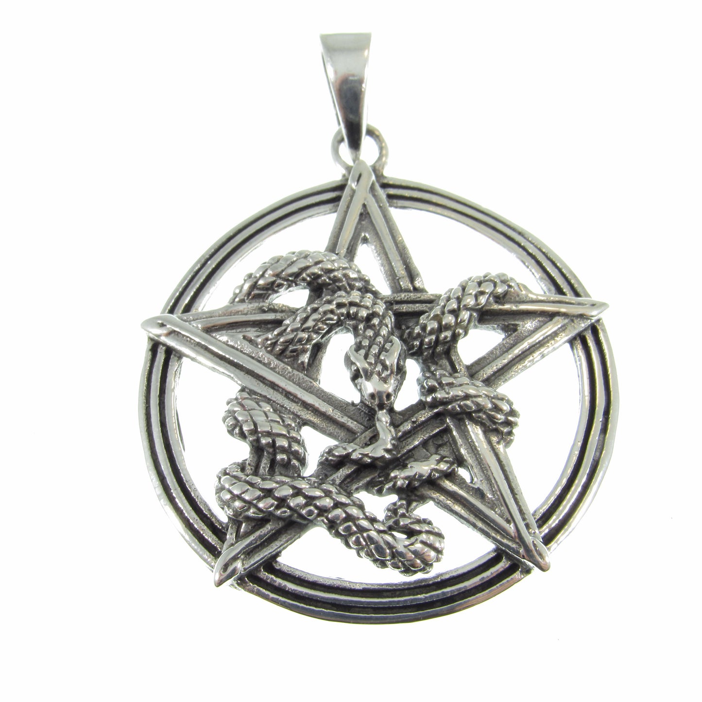 Solid 925 Sterling Silver Intertwined Snake Pentacle Pendant - Interwoven Ouroboros Pentagram -Pagan Amulet - Magic Wiccan Talisman