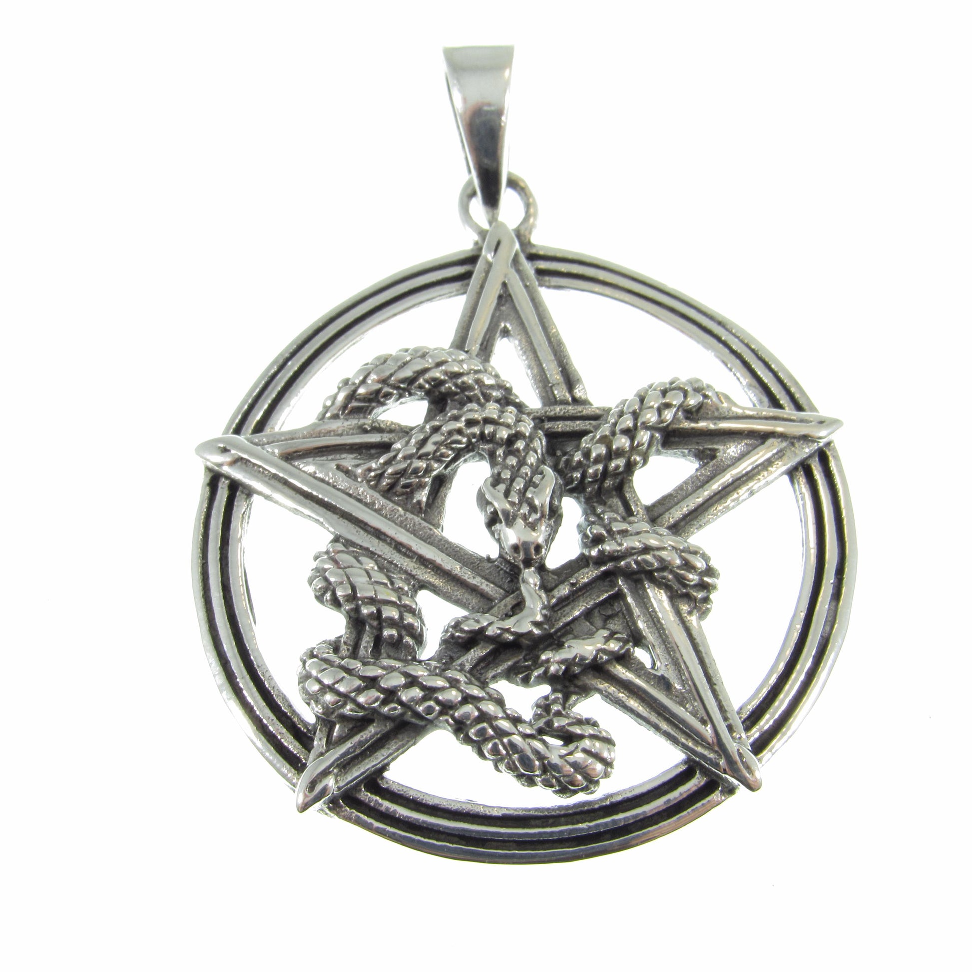 Solid 925 Sterling Silver Intertwined Snake Pentacle Pendant - Interwoven Ouroboros Pentagram -Pagan Amulet - Magic Wiccan Talisman