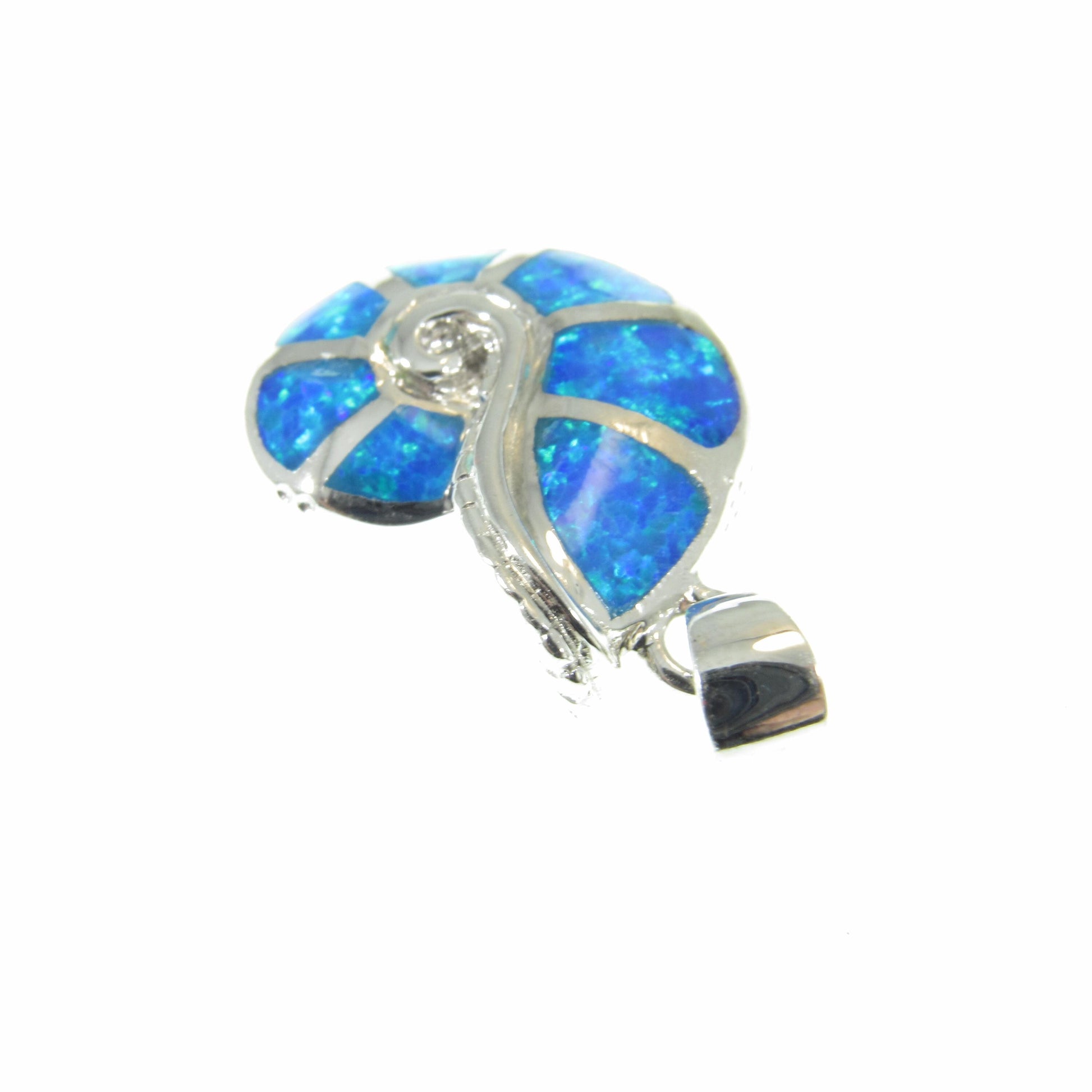 Solid 925 Sterling Silver and Blue Opal Shell Pendant, Nautilus Seashell Jewelry, Ammonite Fossil Charm, Sea Sand Ocean and Marine Interest