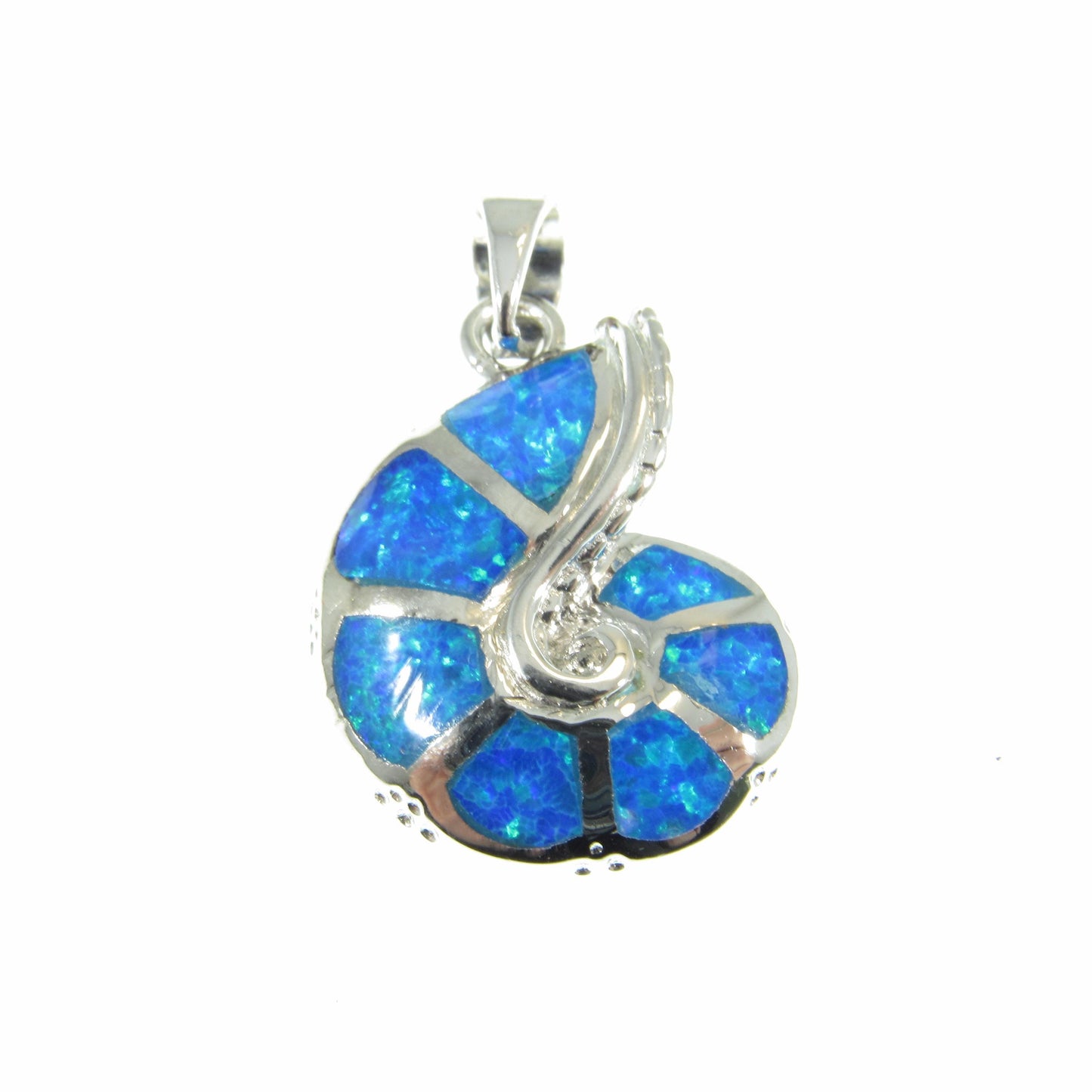 Solid 925 Sterling Silver and Blue Opal Shell Pendant, Nautilus Seashell Jewelry, Ammonite Fossil Charm, Sea Sand Ocean and Marine Interest