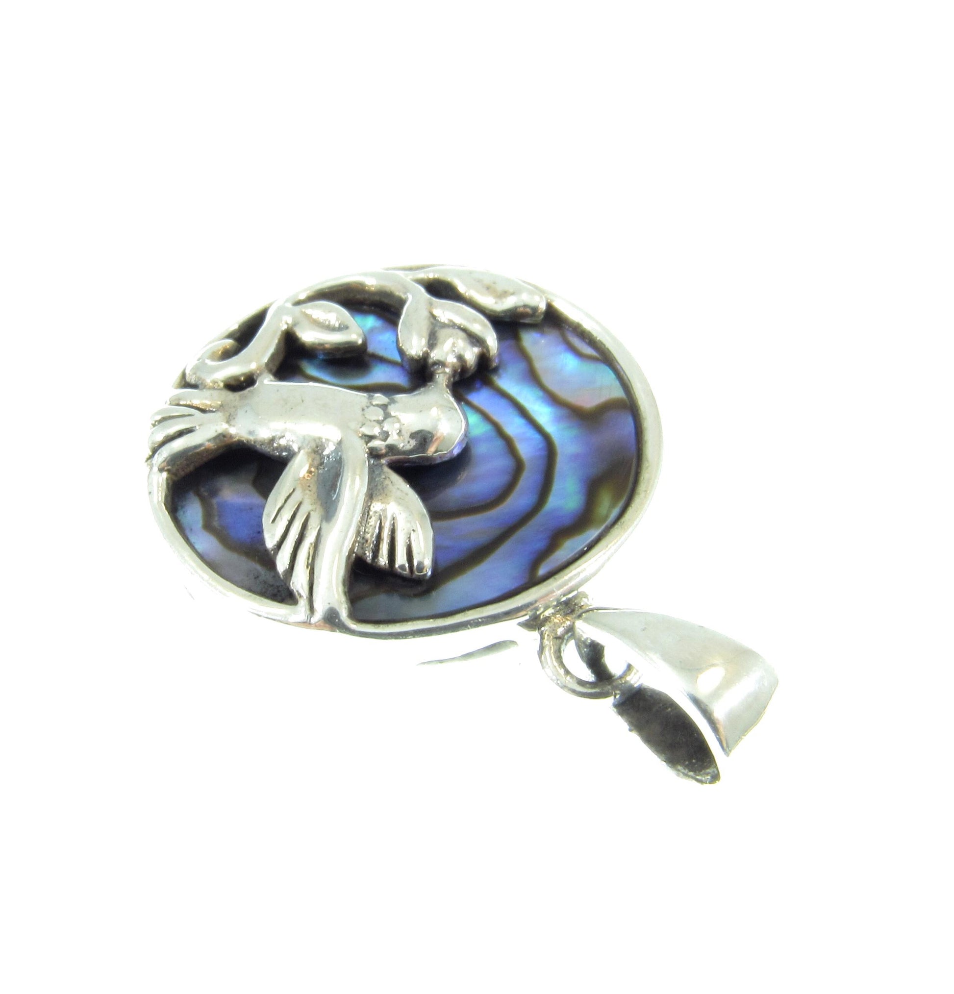 Solid 925 Sterling Silver Hummingbird & Flower Pendant - Colorful Rainbow Paua / Abalone Shell Inlay - Nature Inspired Jewelry Charm