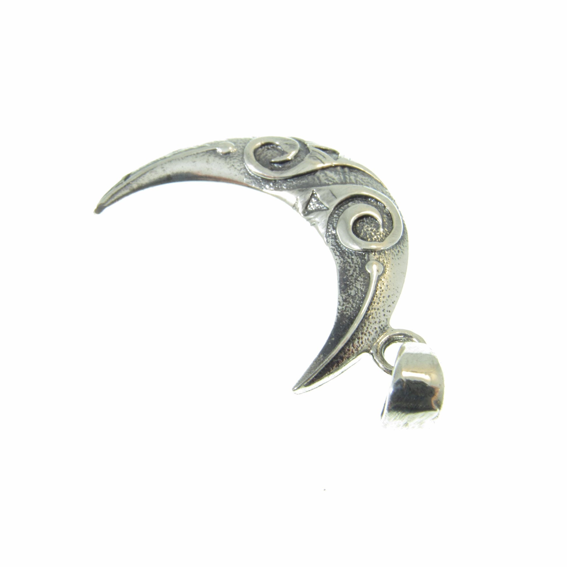 Solid 925 Sterling Silver Crescent Moon Pendant - Mystical Jewelry - Spiral Goddess Charm