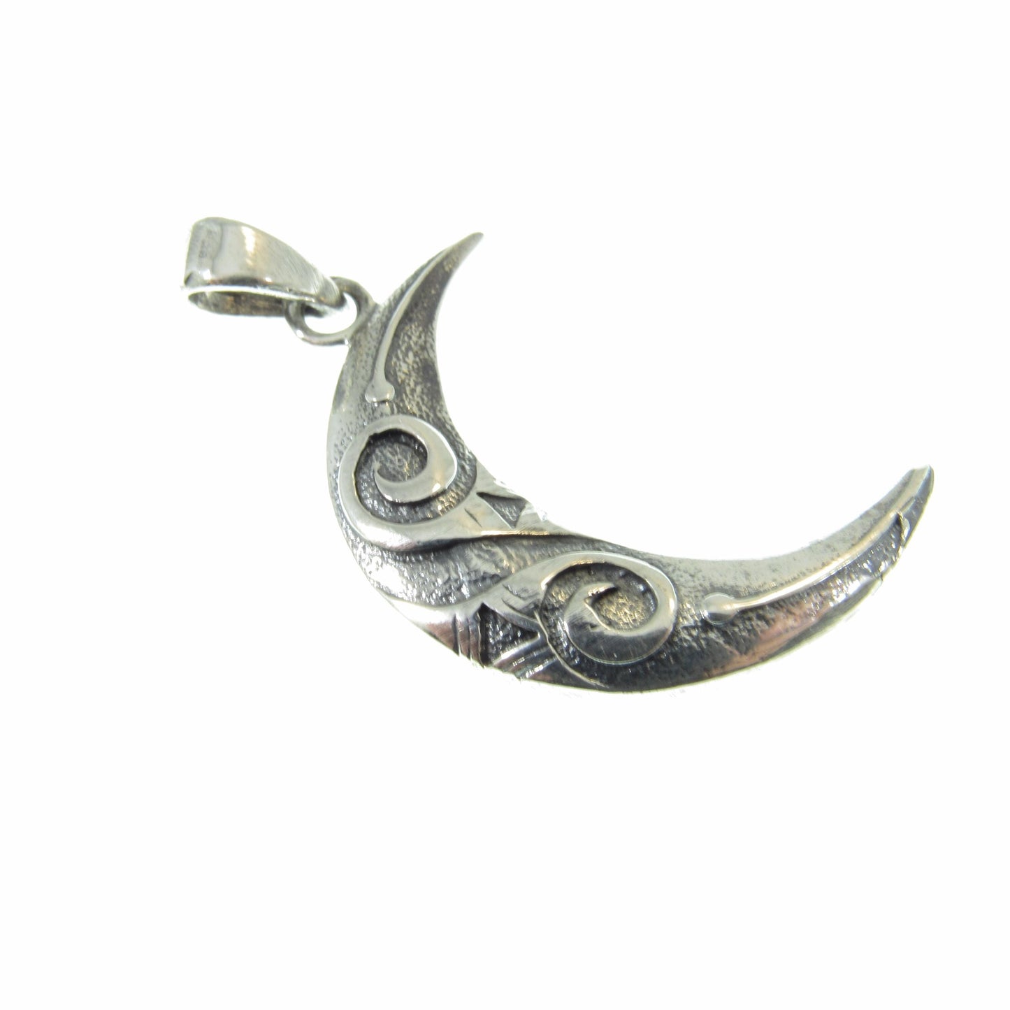 Solid 925 Sterling Silver Crescent Moon Pendant - Celtic Knotwork Charm - Mystical Jewelry - Wicca Pagan Interest - Spiral Goddess Symbol