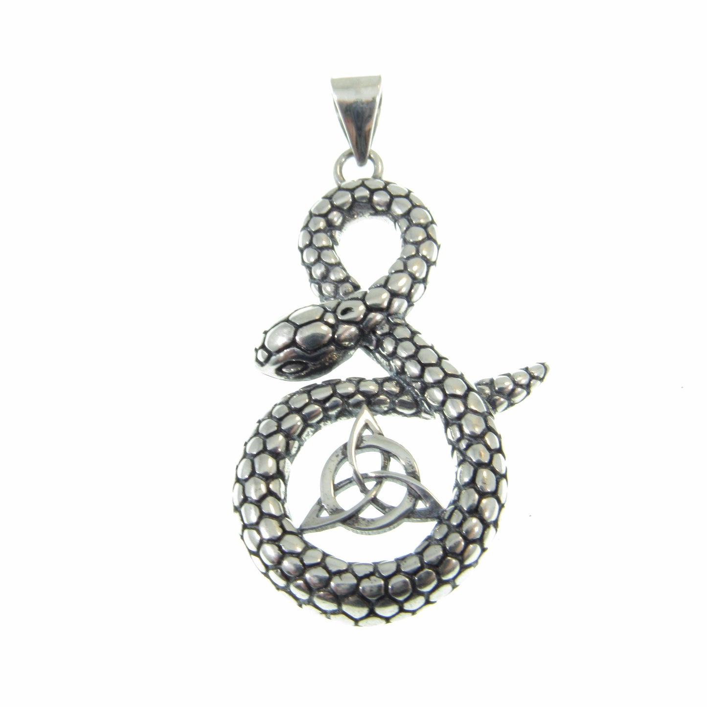 Solid 925 Sterling Silver Snake & Celtic Triquetra Knot Pendant - Mystical Serpent Charm - Pagan Trinity Jewelry - Unique Statement Piece