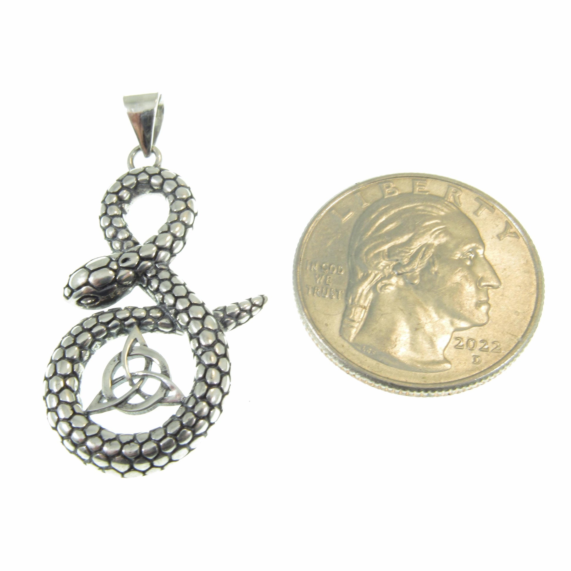 Solid 925 Sterling Silver Snake & Celtic Triquetra Knot Pendant - Mystical Serpent Charm - Pagan Trinity Jewelry - Unique Statement Piece