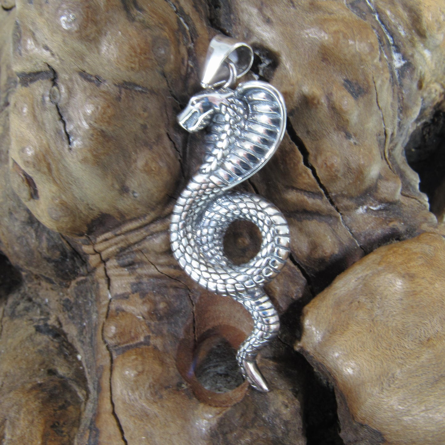 Solid 925 Sterling Silver Cobra Pendant - Mystical Serpent Charm - Symbol of Power & Protection Talisman - Edgy Statement Piece