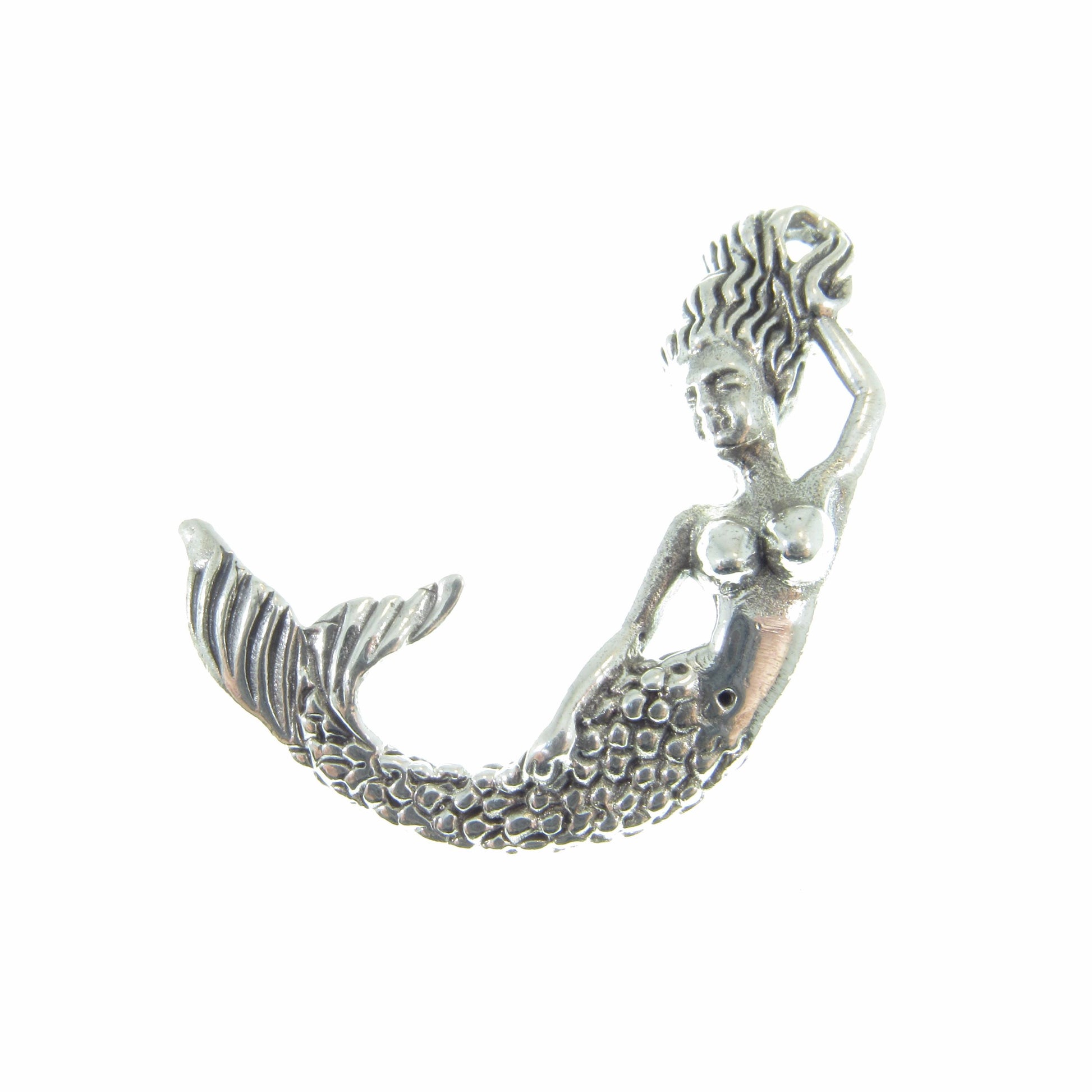 Solid 925 Sterling Silver Mermaid Pendant – Nautical Ocean Jewelry, Fantasy Sea Goddess Charm, Beach Lover Gift, Mythical Siren Pendant