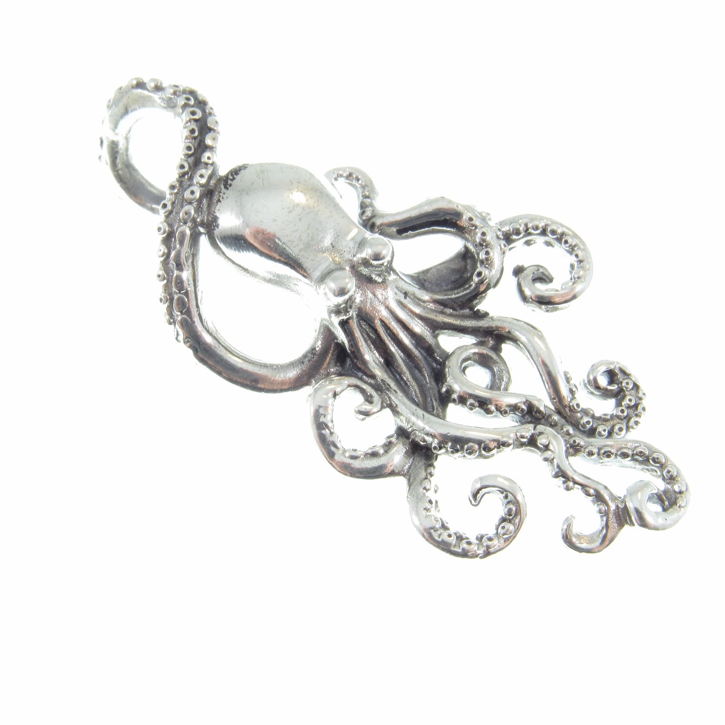 Large Solid 925 Sterling Silver Octopus Slide Pendant – Handcrafted Nautical Jewelry – Ocean Lover Statement Piece – Kraken Sea Life Gift