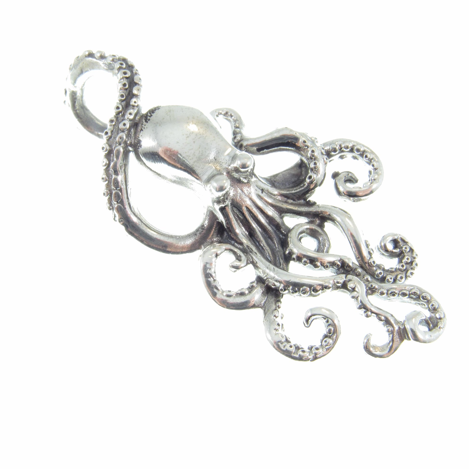 Large Solid 925 Sterling Silver Octopus Slide Pendant – Handcrafted Nautical Jewelry – Ocean Lover Statement Piece – Kraken Sea Life Gift